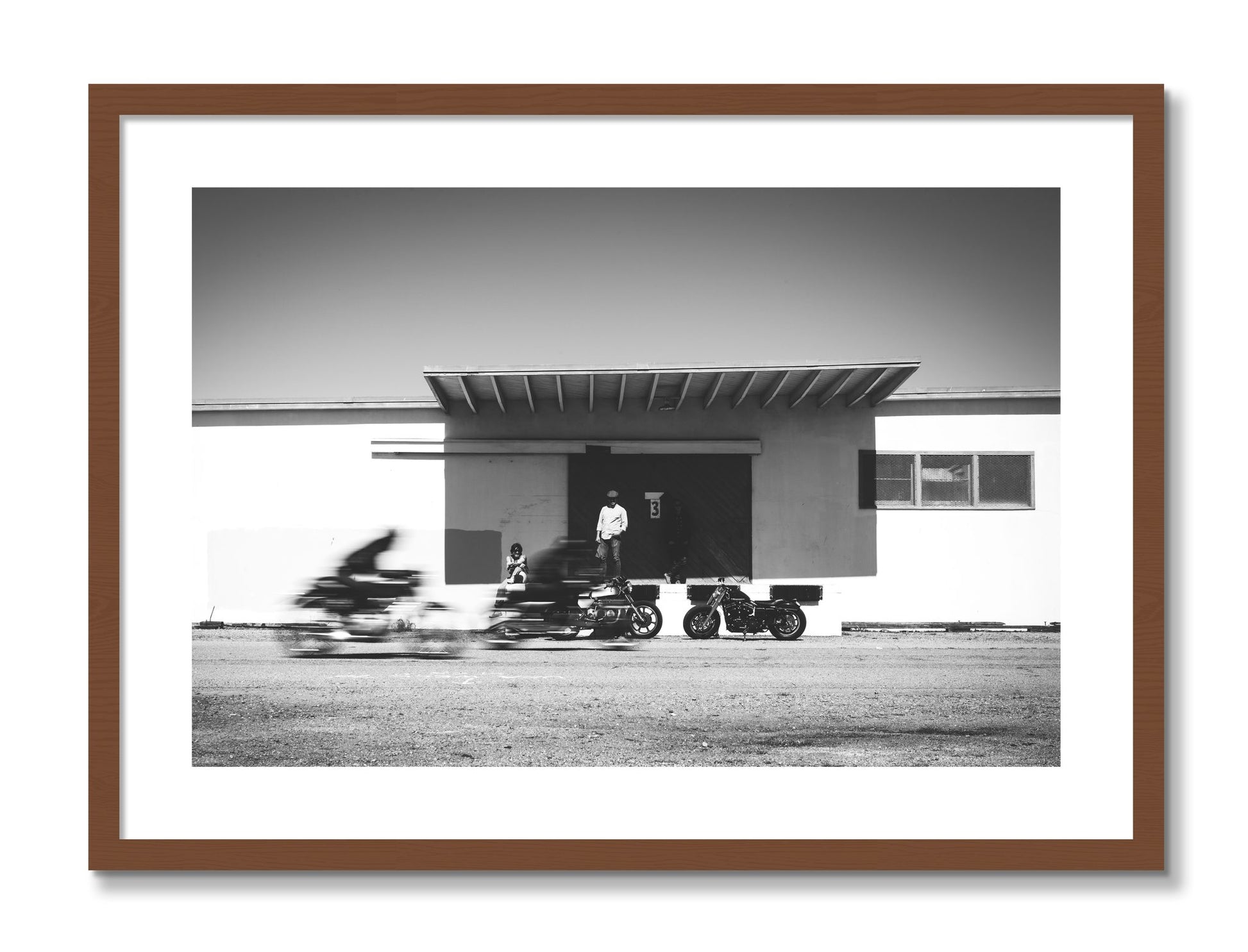 Framed photograph of Treasure Island Racing by Dylan Ozanich, Walnut frame, Borders