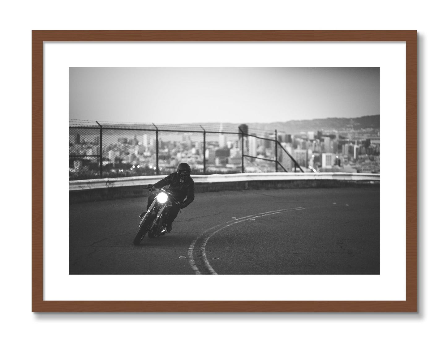 Framed photograph of Twin Peaks by Dylan Ozanich, Walnut frame, Borders