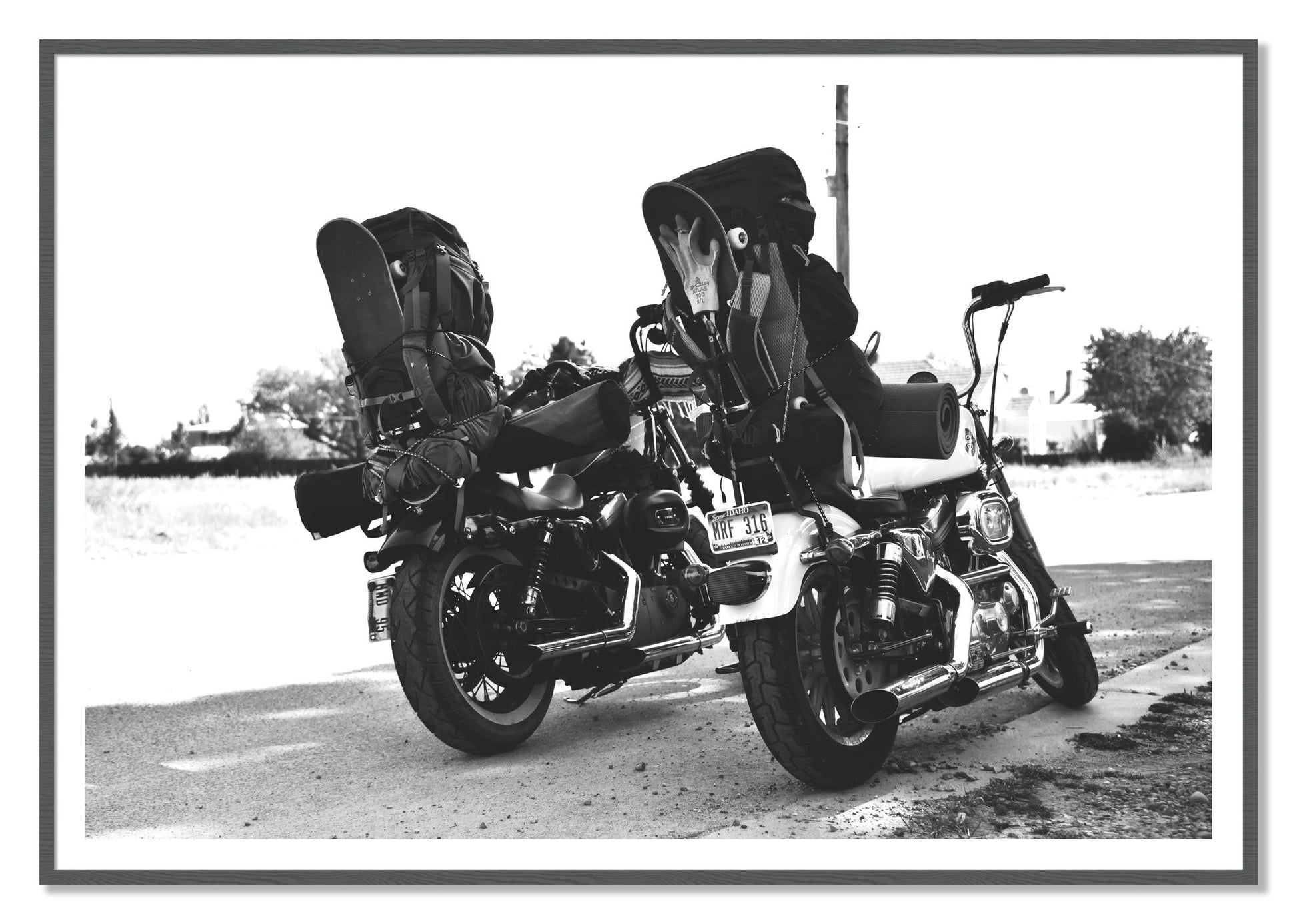 Two Wheels Four Wheels by Dylan Ozanich, 48×72 print with a White Border in a Grey frame