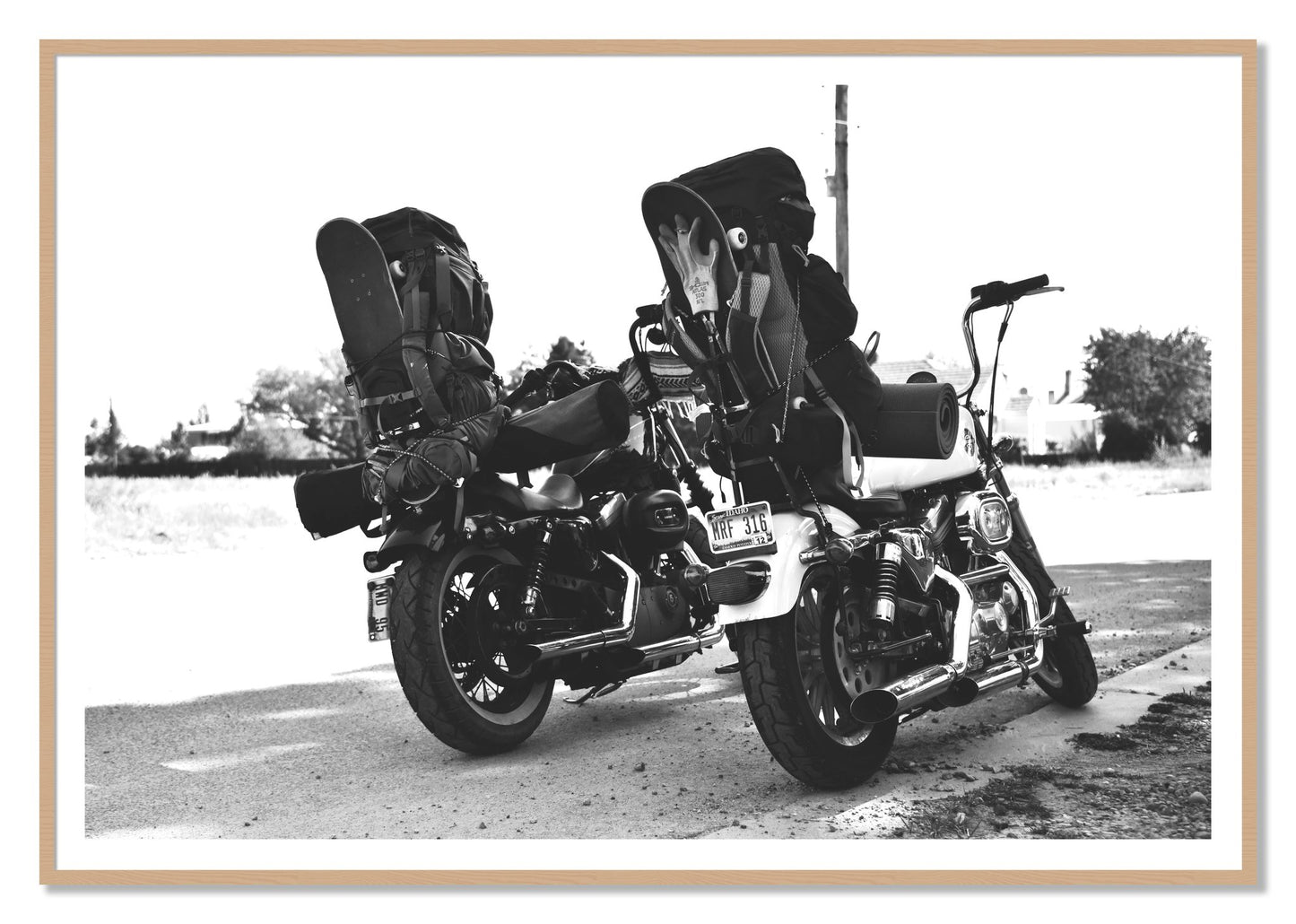 Two Wheels Four Wheels by Dylan Ozanich, 48×72 print with a White Border in an Oak frame