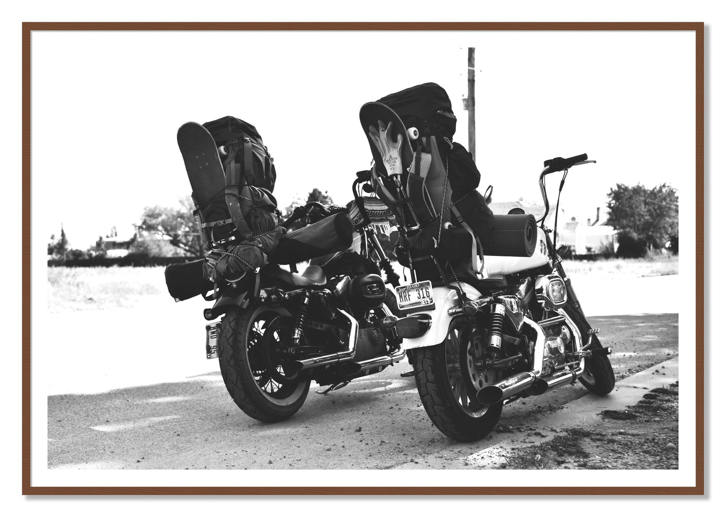 Two Wheels Four Wheels by Dylan Ozanich, 48×72 print with a White Border in a Walnut frame