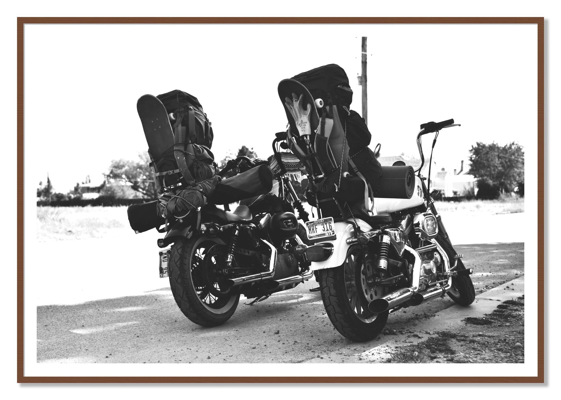 Two Wheels Four Wheels by Dylan Ozanich, 48×72 print with a White Border in a Walnut frame