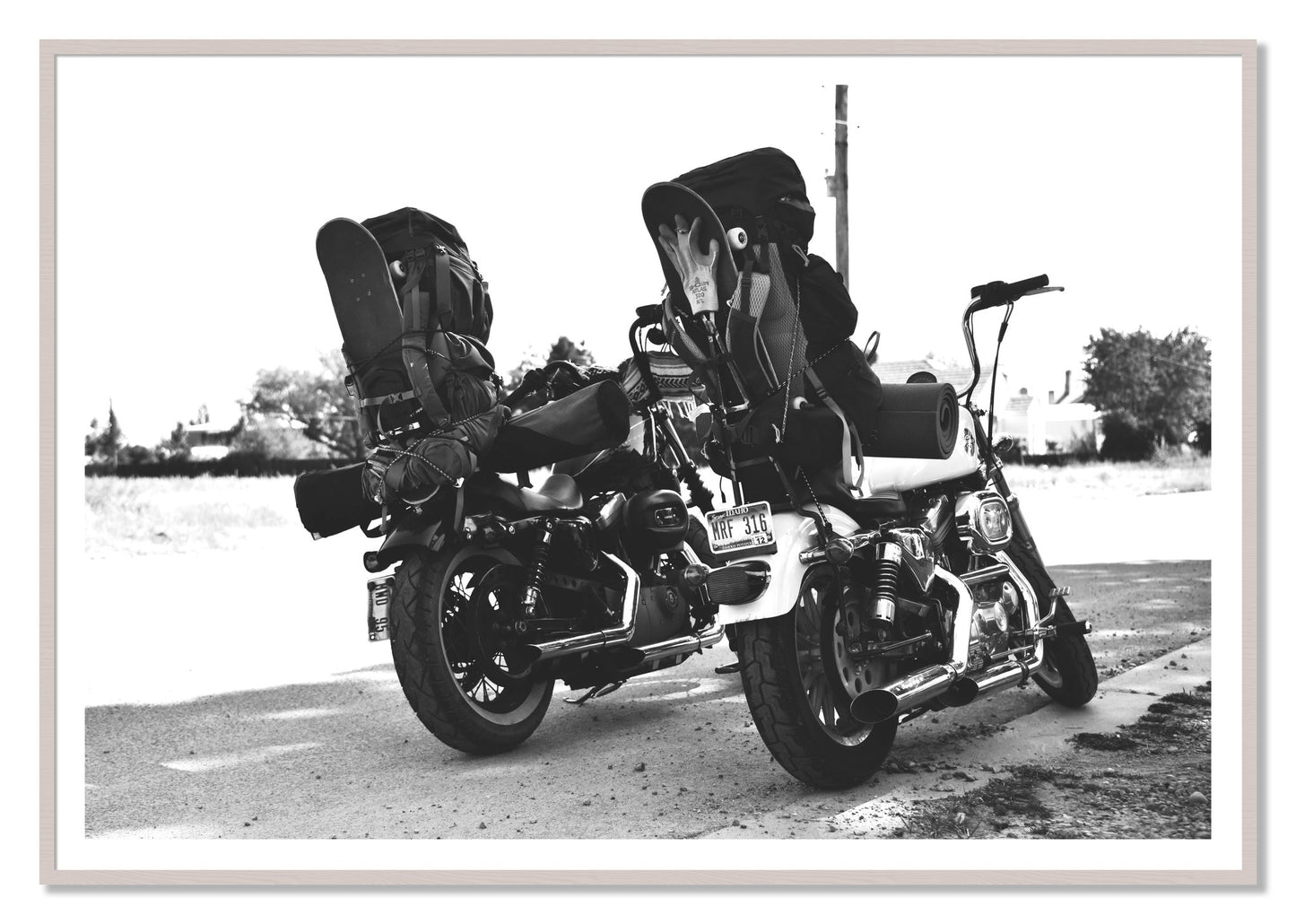 Two Wheels Four Wheels by Dylan Ozanich, 48×72 print with a White Border in a White Maple frame
