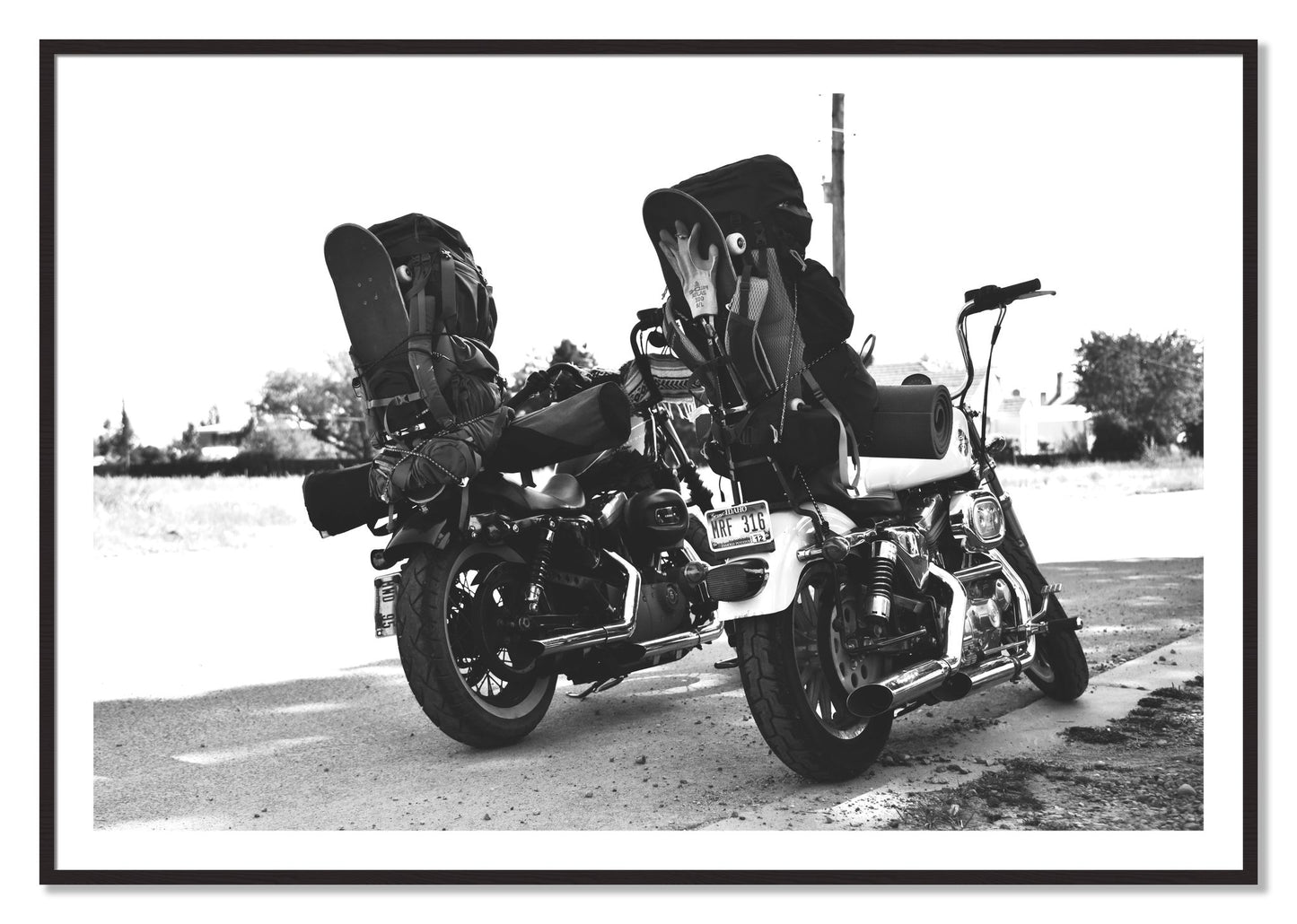 Framed photograph of Two Wheels Four Wheels by Dylan Ozanich, Black Walnut frame, Borders