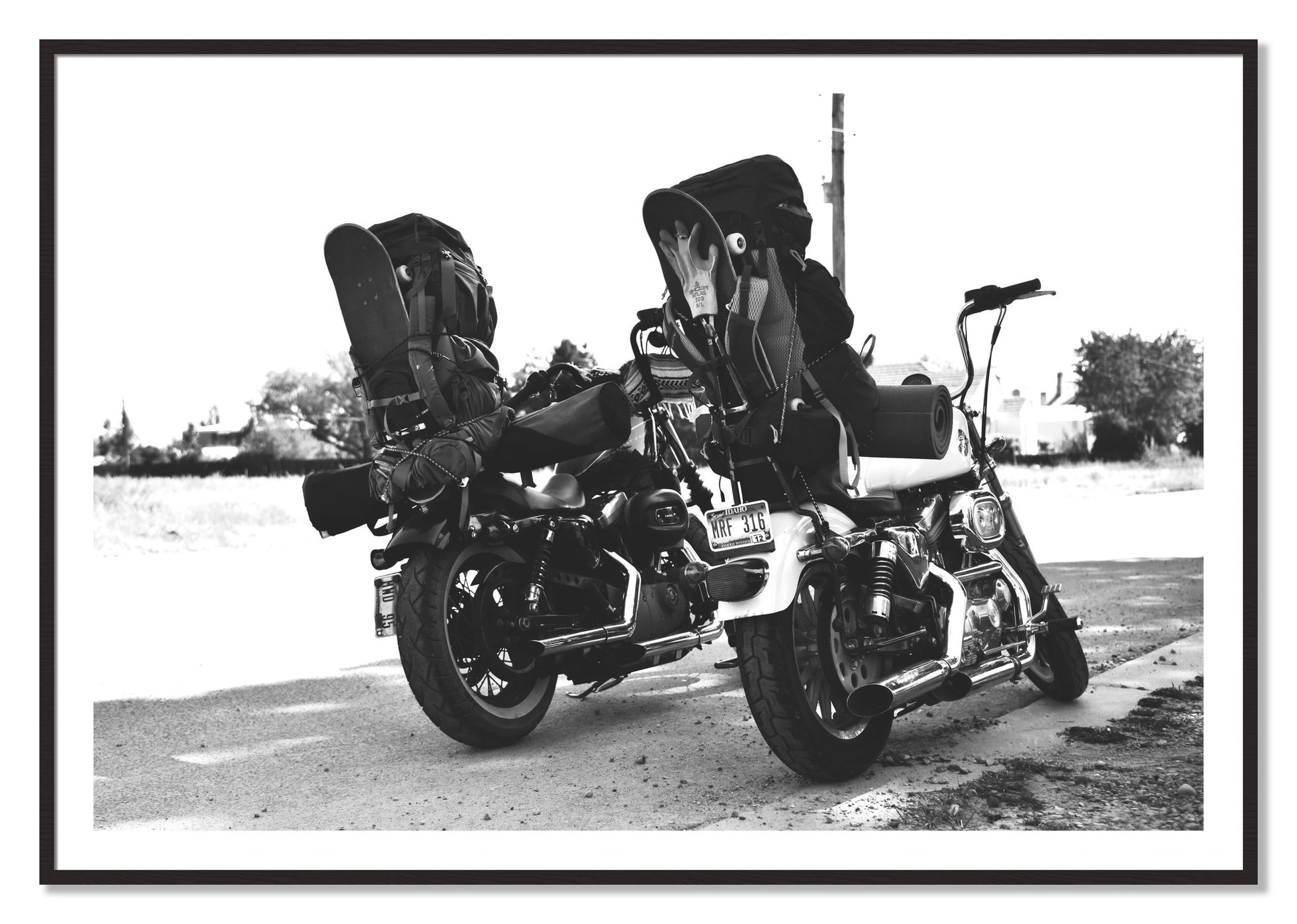 Framed photograph of Two Wheels Four Wheels by Dylan Ozanich, Black Walnut frame, Borders