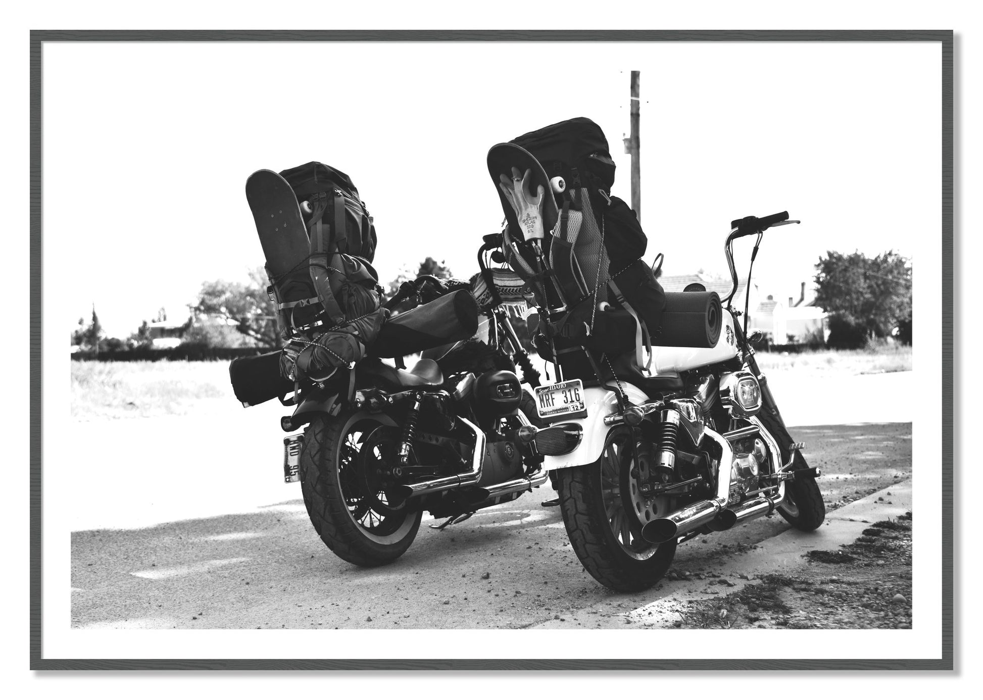 Framed photograph of Two Wheels Four Wheels by Dylan Ozanich, Grey frame, Borders
