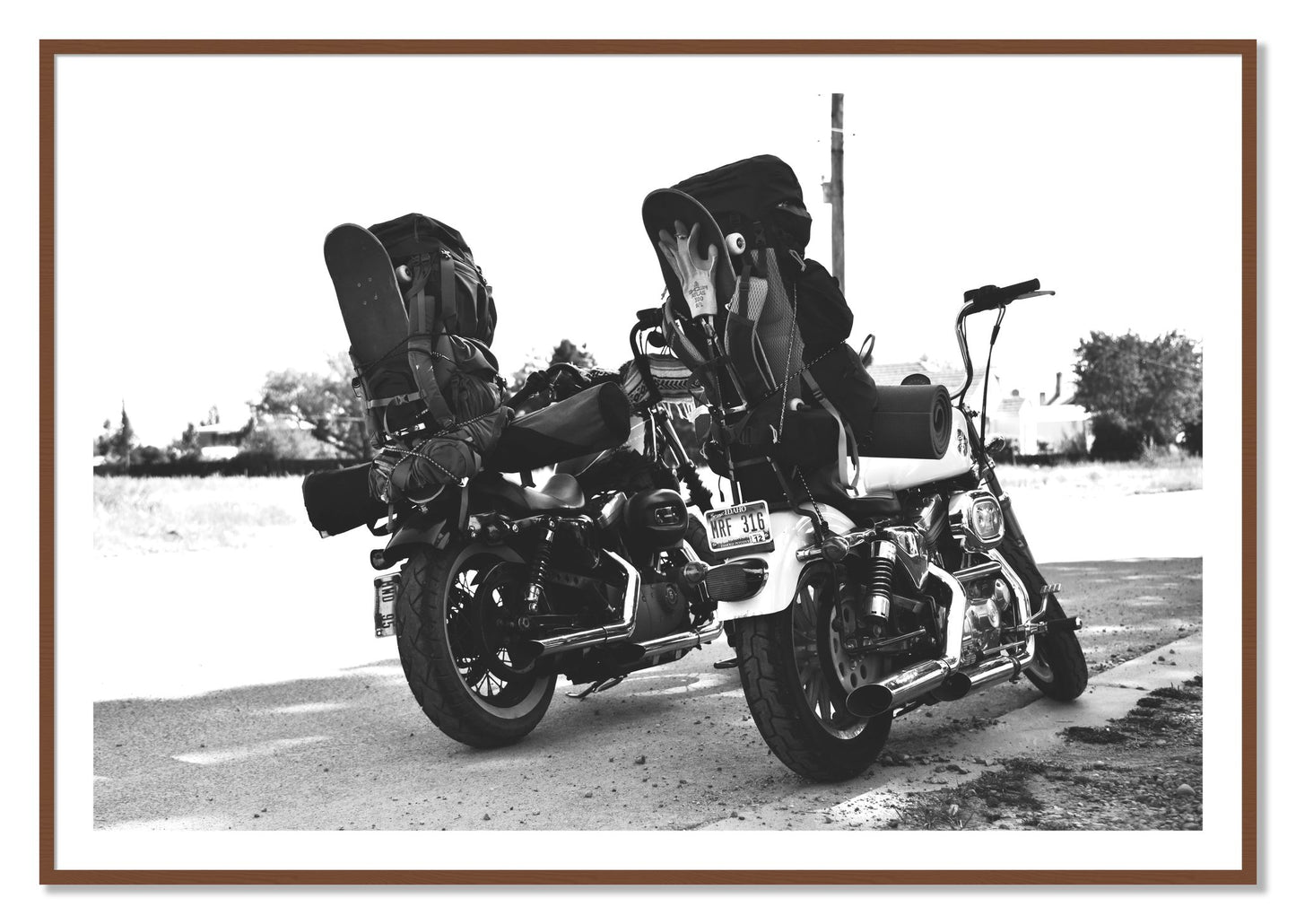 Framed photograph of Two Wheels Four Wheels by Dylan Ozanich, Walnut frame, Borders