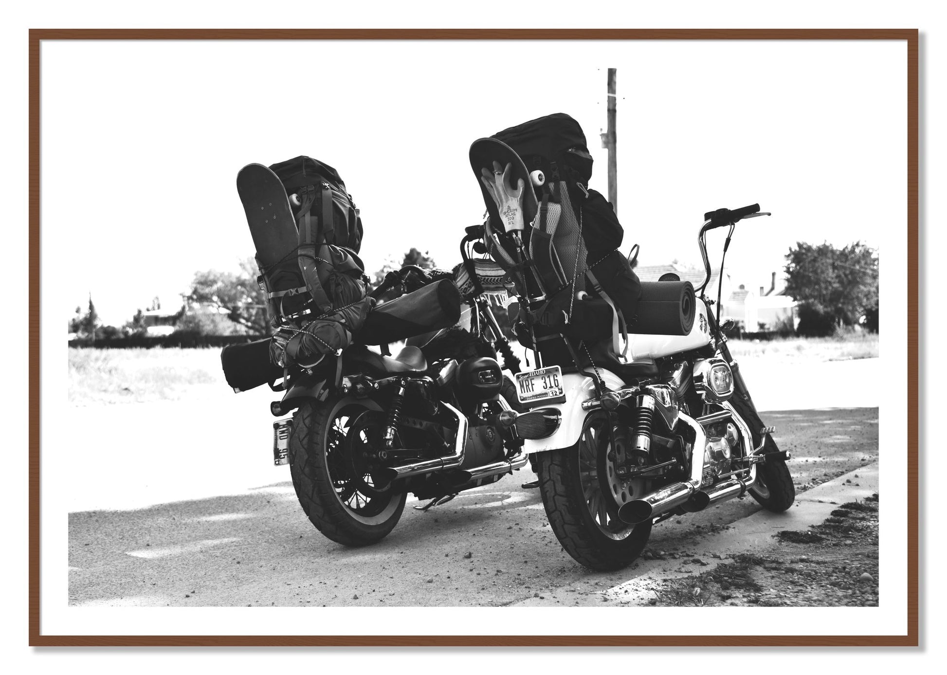 Framed photograph of Two Wheels Four Wheels by Dylan Ozanich, Walnut frame, Borders