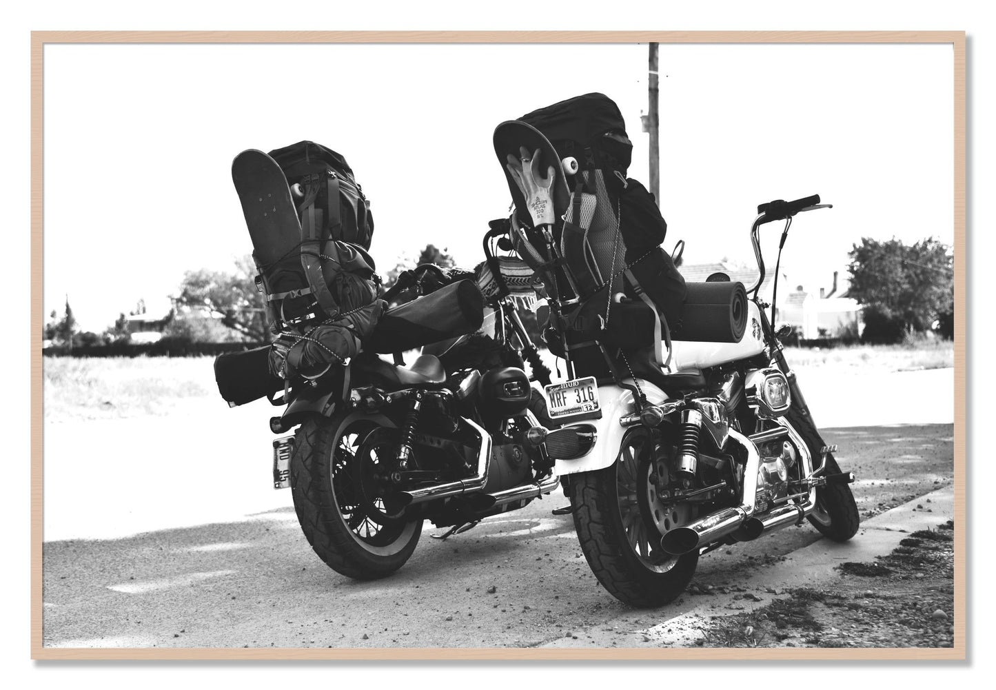 Framed photograph of Two Wheels Four Wheels by Dylan Ozanich, Maple frame, Full Bleed