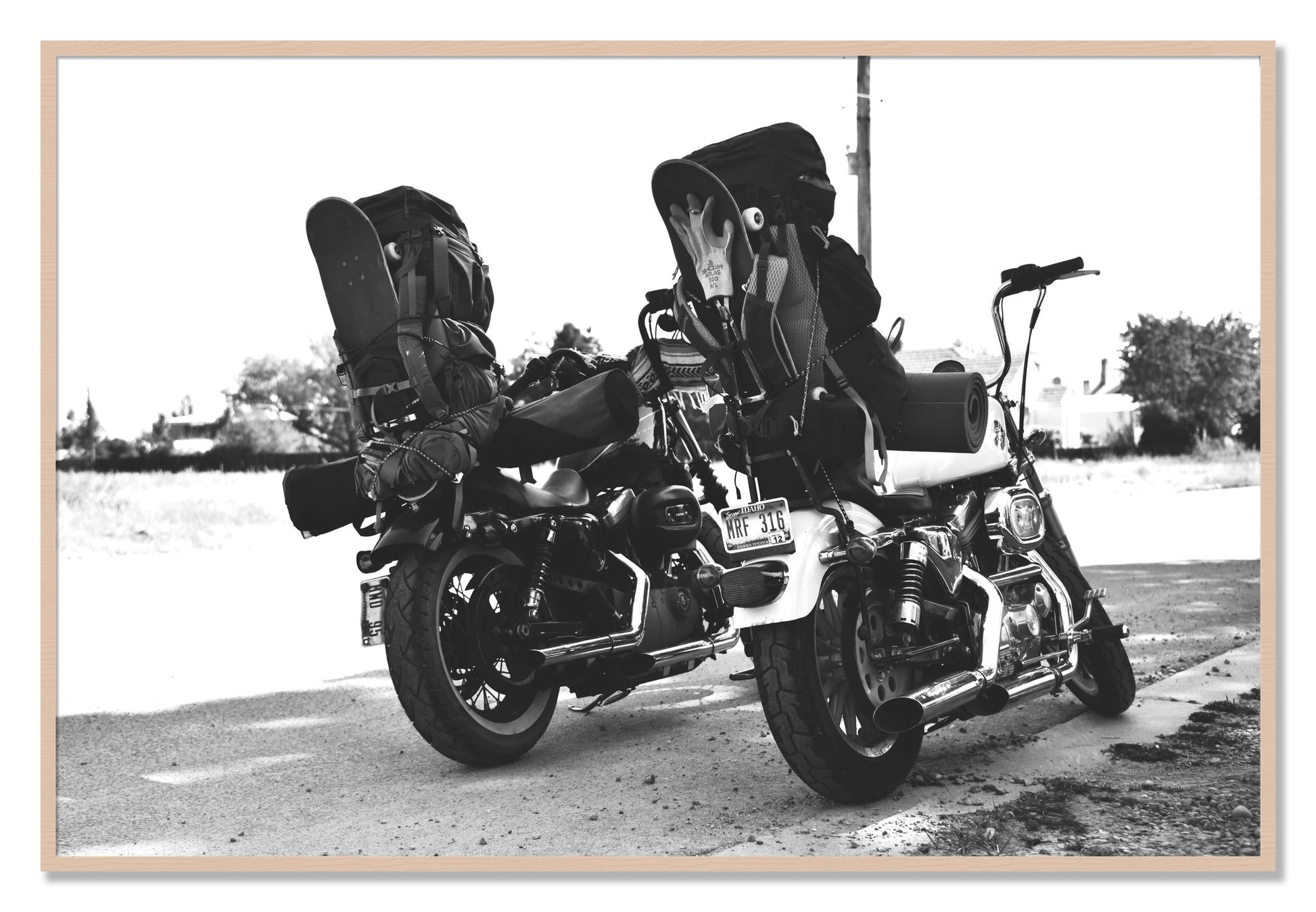 Framed photograph of Two Wheels Four Wheels by Dylan Ozanich, Maple frame, Full Bleed