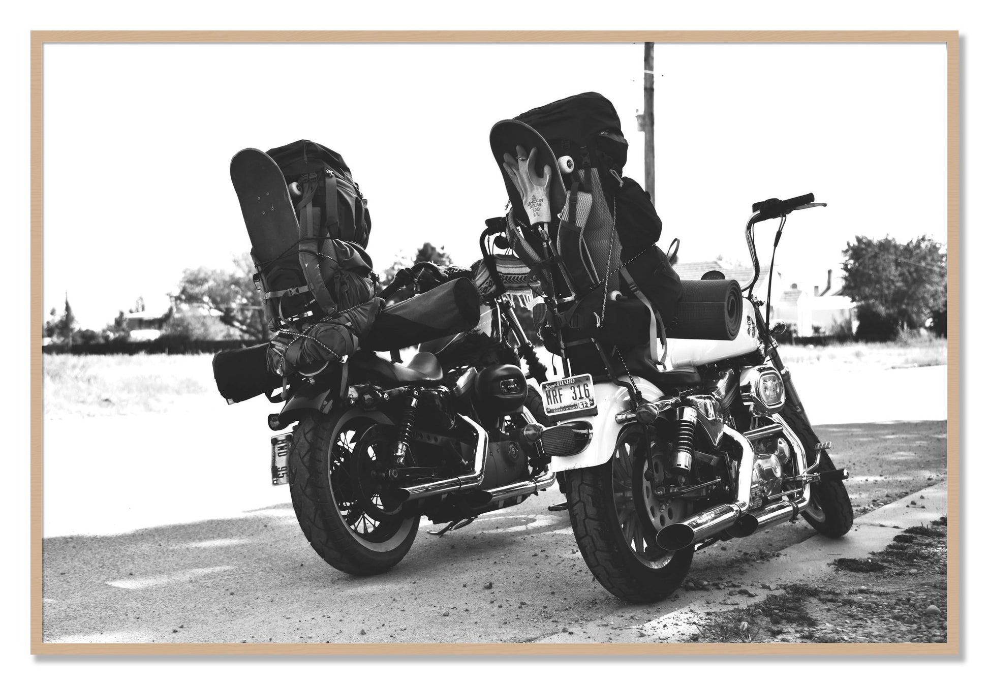 Framed photograph of Two Wheels Four Wheels by Dylan Ozanich, Oak frame, Full Bleed