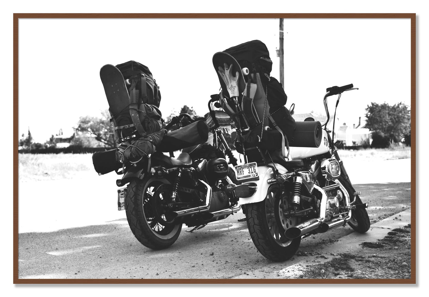 Framed photograph of Two Wheels Four Wheels by Dylan Ozanich, Walnut frame, Full Bleed