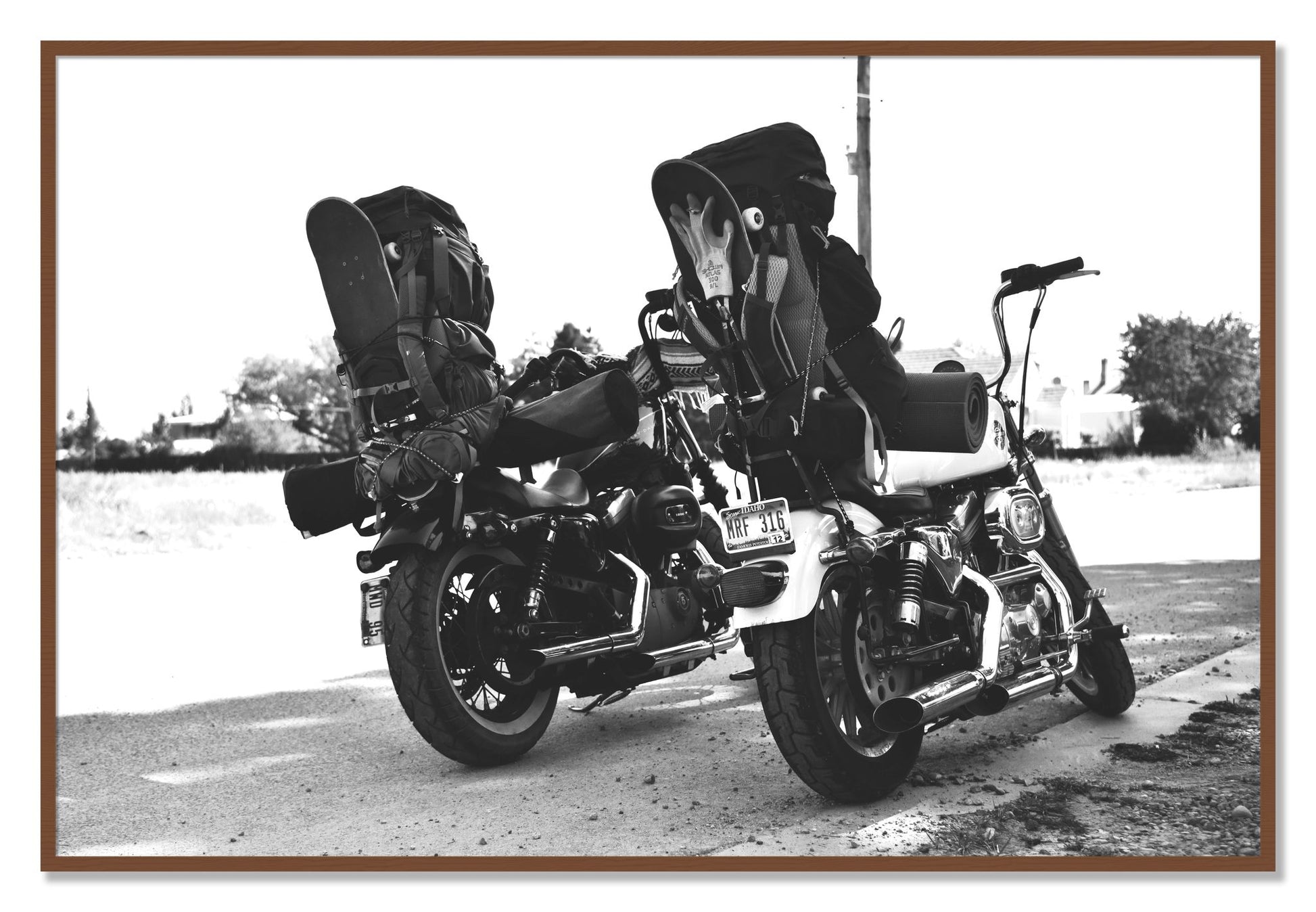Framed photograph of Two Wheels Four Wheels by Dylan Ozanich, Walnut frame, Full Bleed
