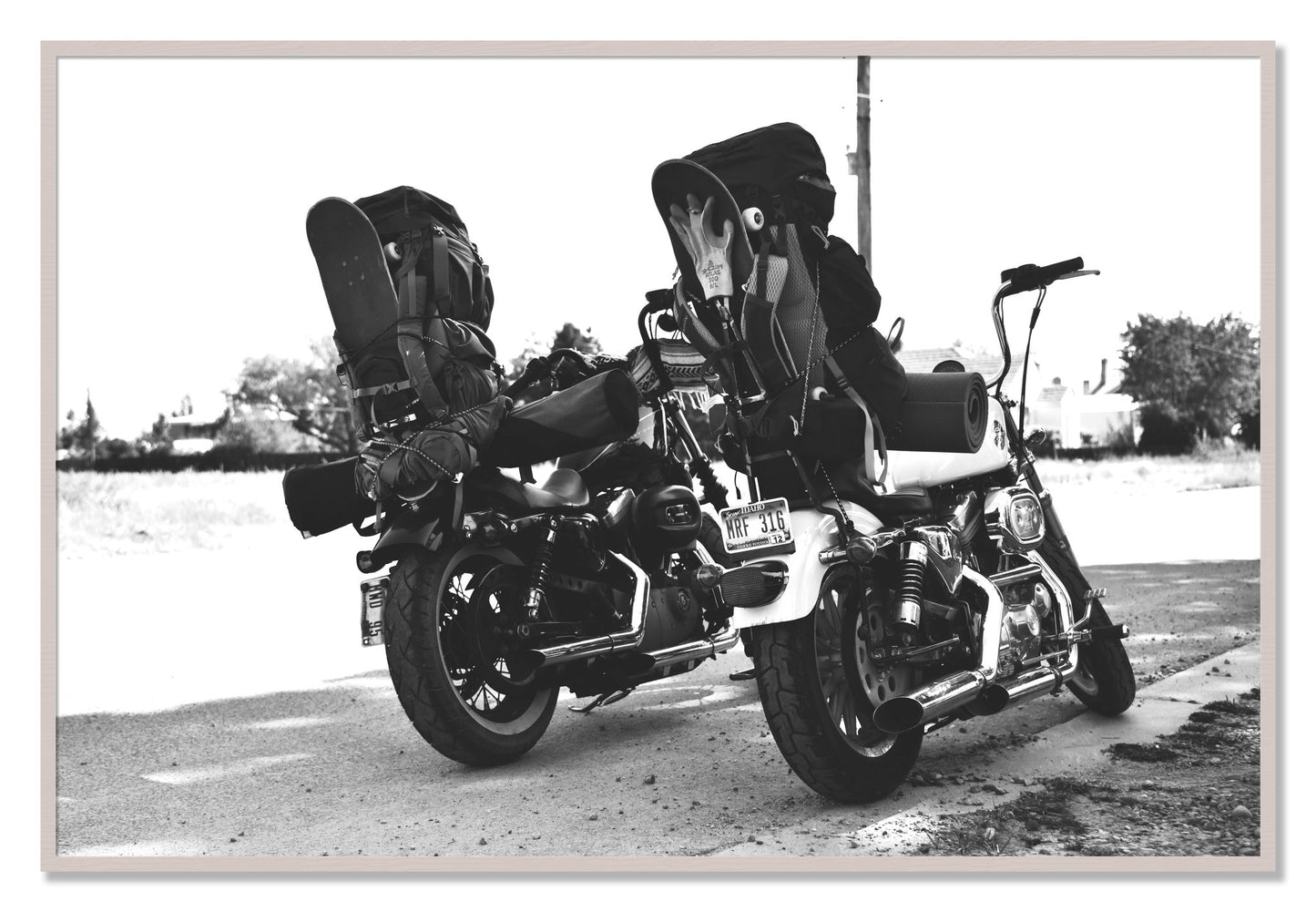 Framed photograph of Two Wheels Four Wheels by Dylan Ozanich, White Maple frame, Full Bleed