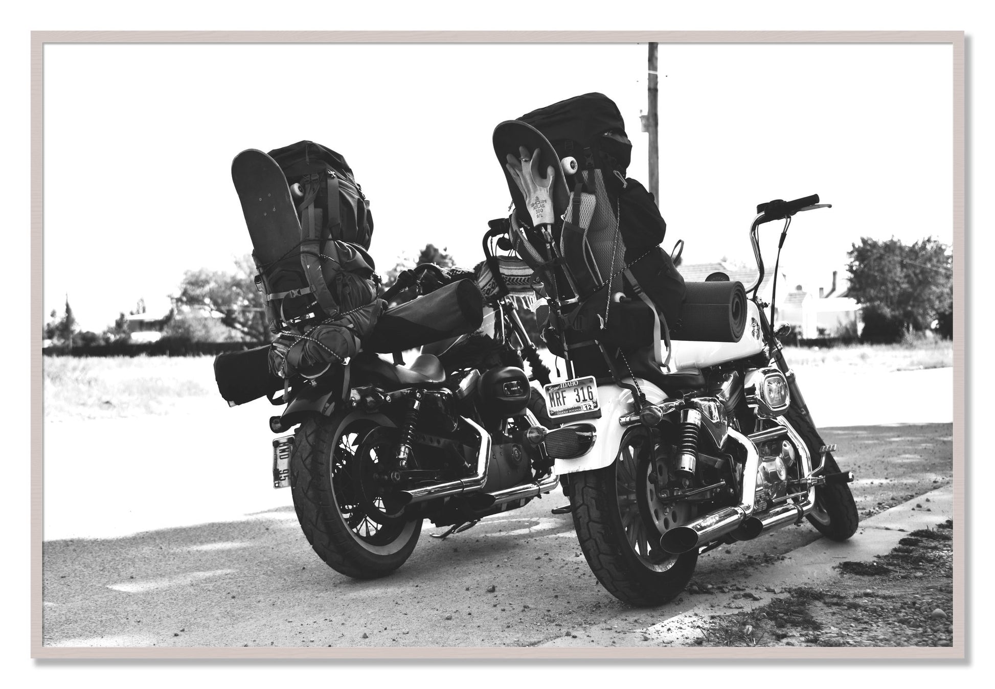 Framed photograph of Two Wheels Four Wheels by Dylan Ozanich, White Maple frame, Full Bleed