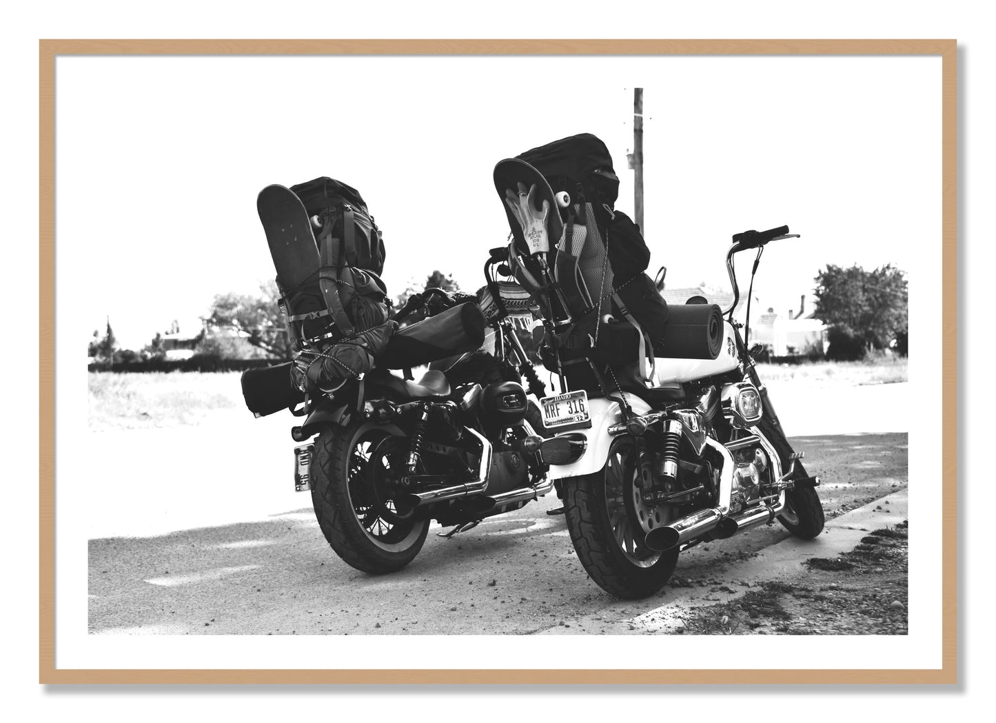 Framed photograph of Two Wheels Four Wheels by Dylan Ozanich, Oak frame, Borders