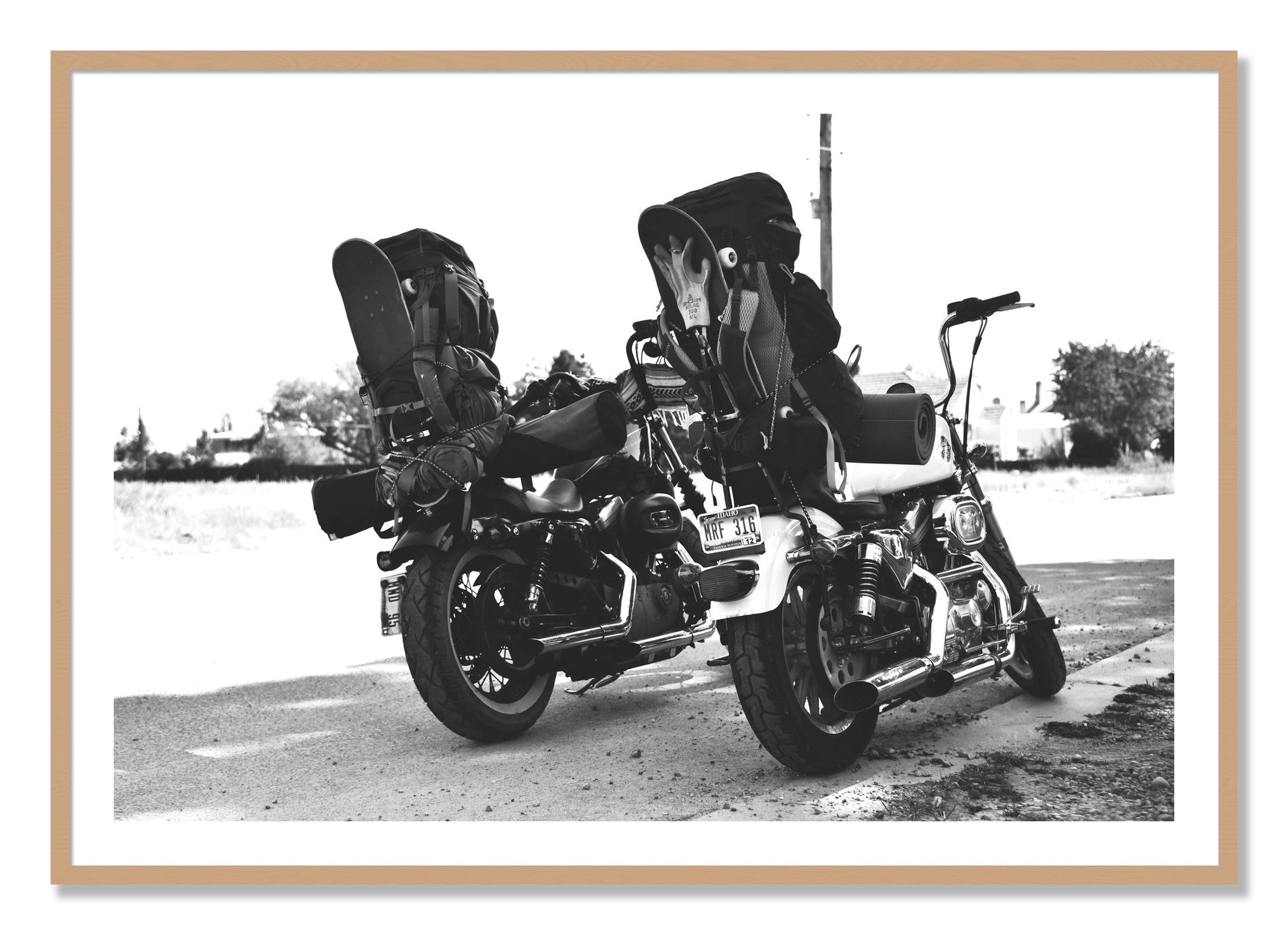 Framed photograph of Two Wheels Four Wheels by Dylan Ozanich, Oak frame, Borders