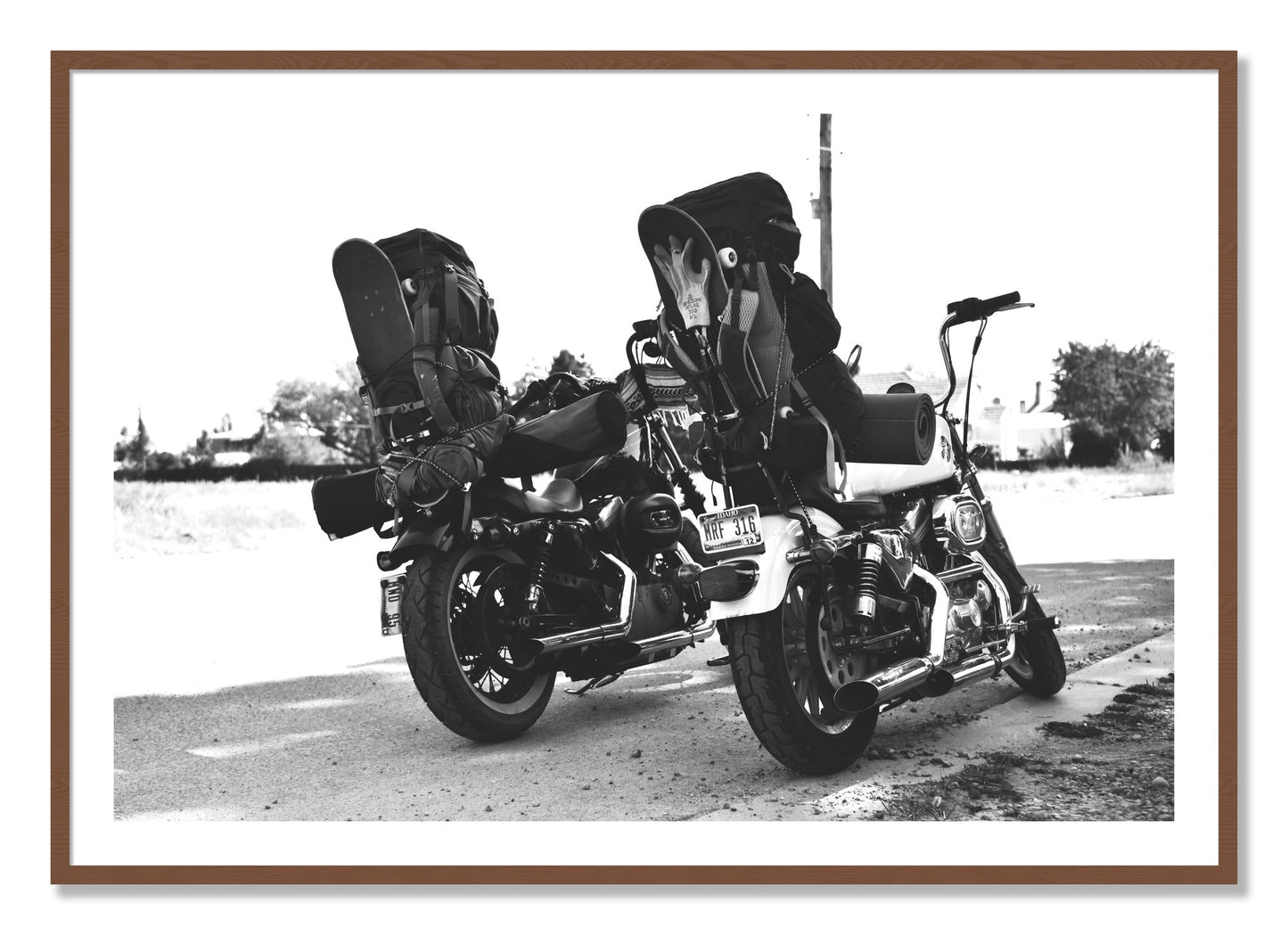 Framed photograph of Two Wheels Four Wheels by Dylan Ozanich, Walnut frame, Borders