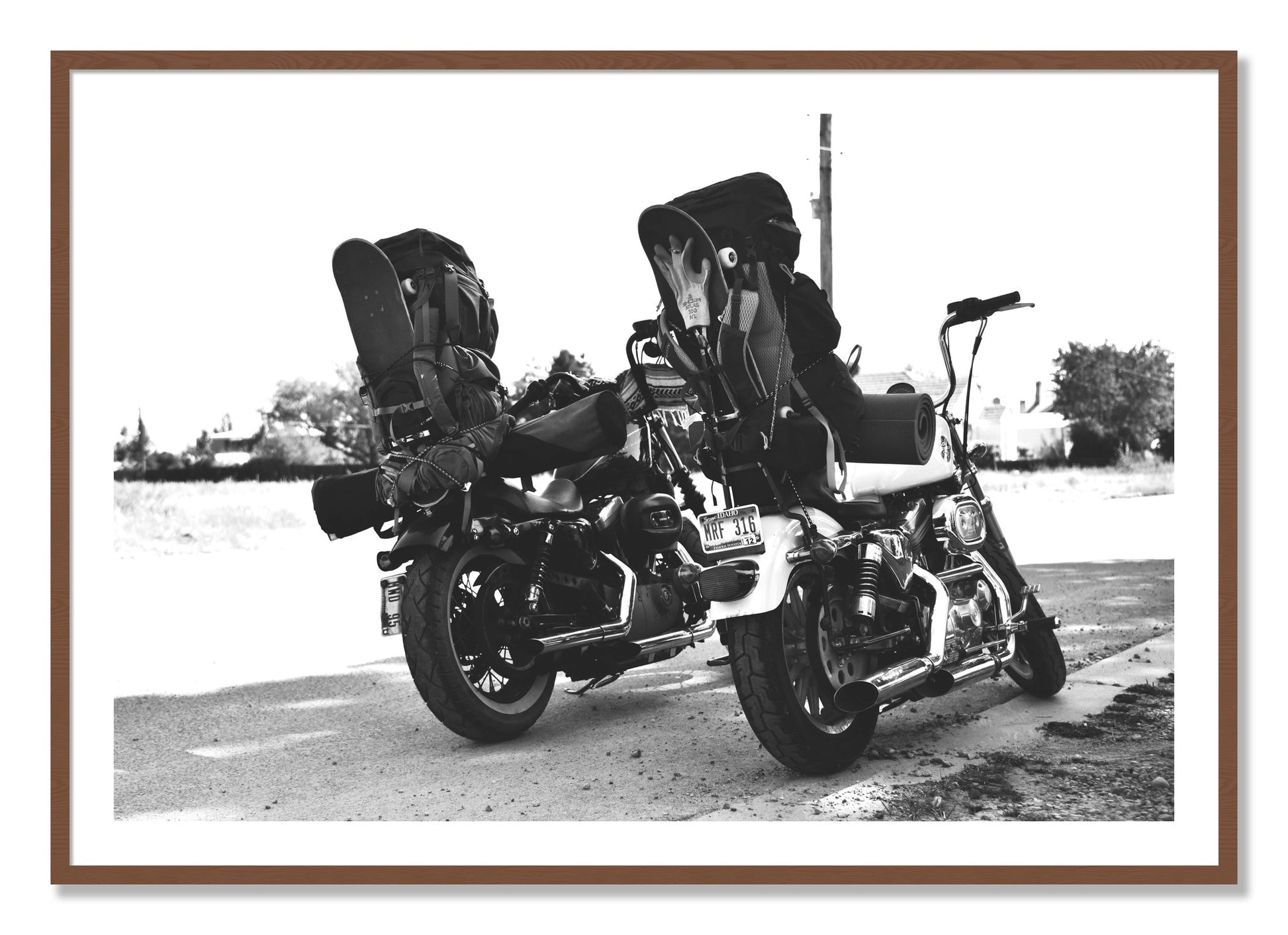 Framed photograph of Two Wheels Four Wheels by Dylan Ozanich, Walnut frame, Borders