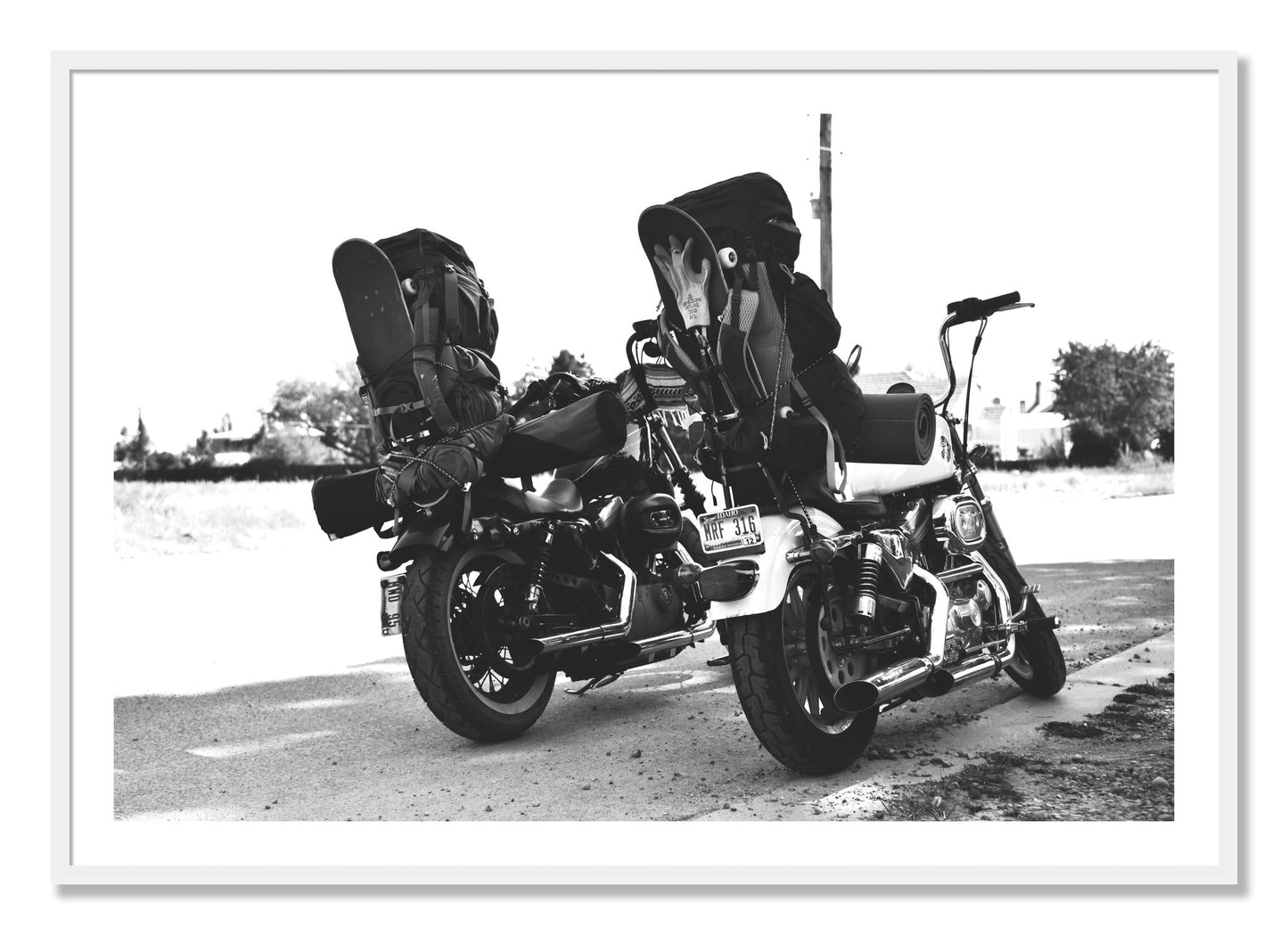 Framed photograph of Two Wheels Four Wheels by Dylan Ozanich, White frame, Borders