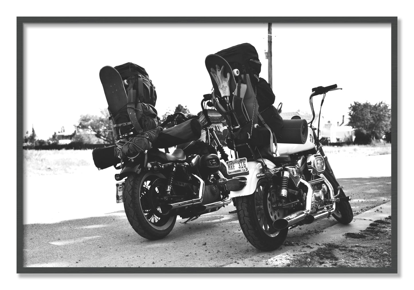 Framed photograph of Two Wheels Four Wheels by Dylan Ozanich, Grey frame, Full Bleed