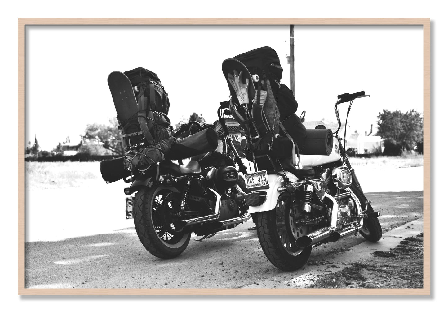 Framed photograph of Two Wheels Four Wheels by Dylan Ozanich, Maple frame, Full Bleed