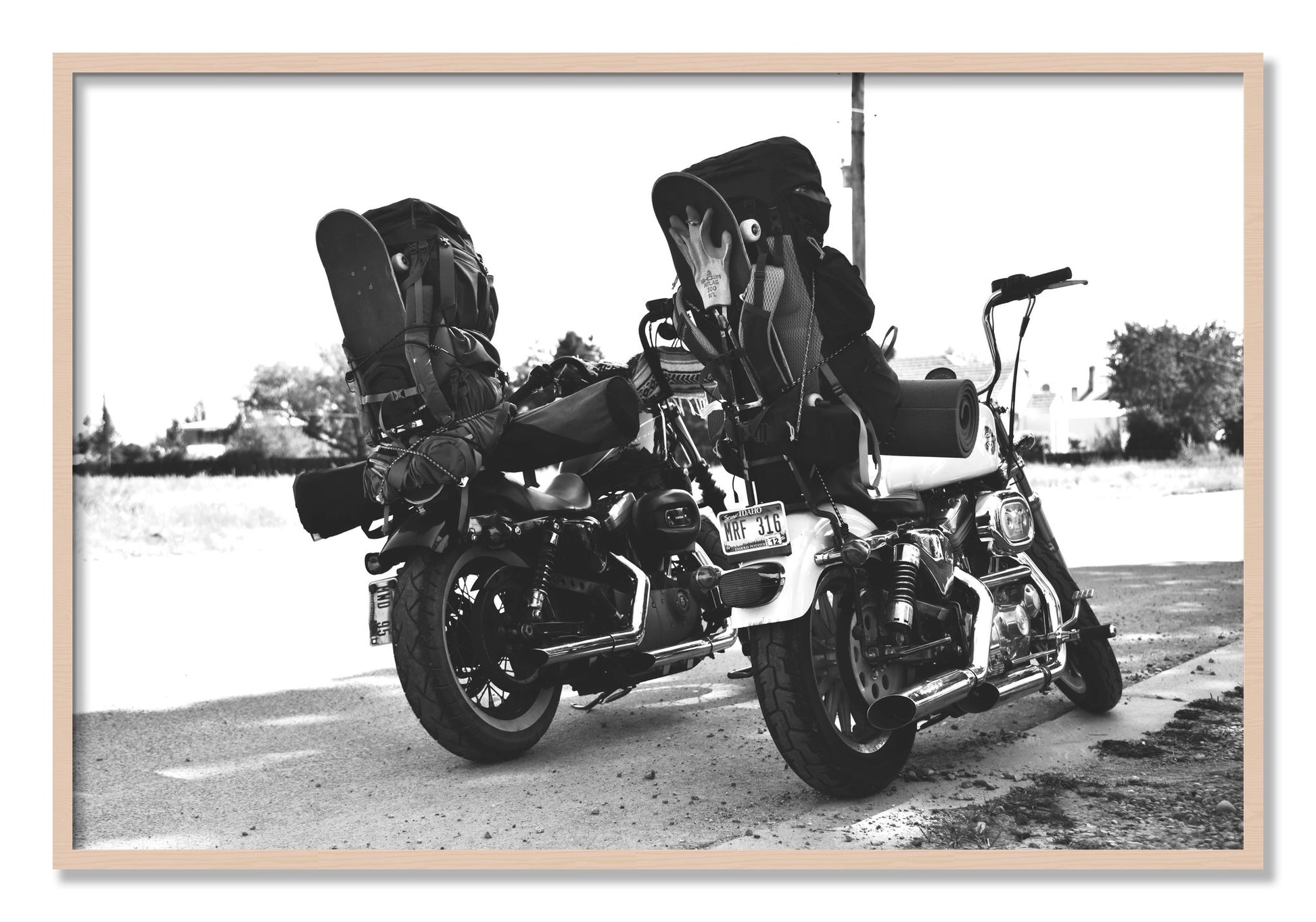 Framed photograph of Two Wheels Four Wheels by Dylan Ozanich, Maple frame, Full Bleed