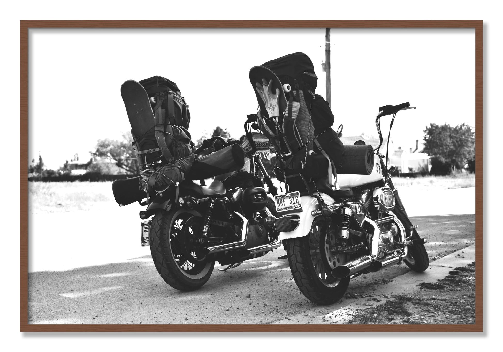 Framed photograph of Two Wheels Four Wheels by Dylan Ozanich, Walnut frame, Full Bleed
