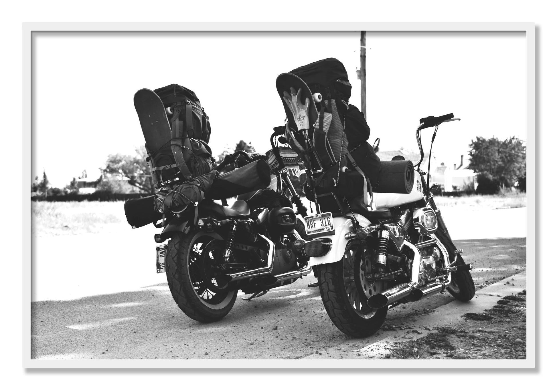 Framed photograph of Two Wheels Four Wheels by Dylan Ozanich, White frame, Full Bleed