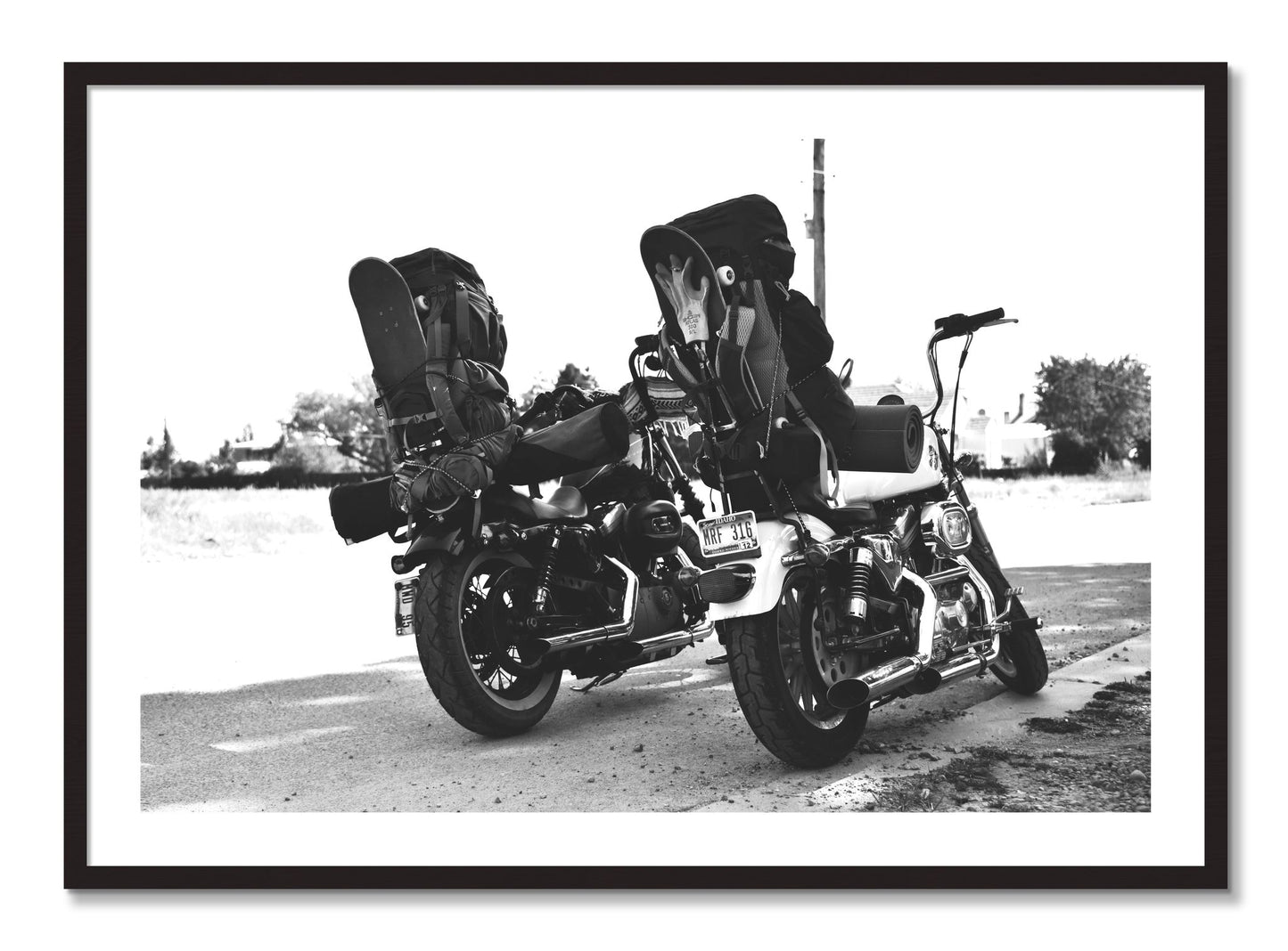 Framed photograph of Two Wheels Four Wheels by Dylan Ozanich, Black Walnut frame, Borders