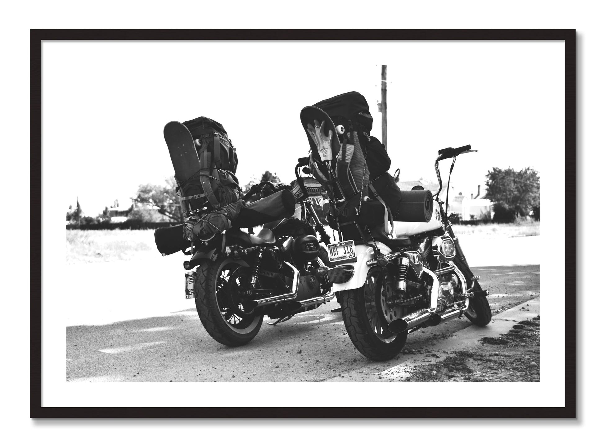 Framed photograph of Two Wheels Four Wheels by Dylan Ozanich, Black Walnut frame, Borders