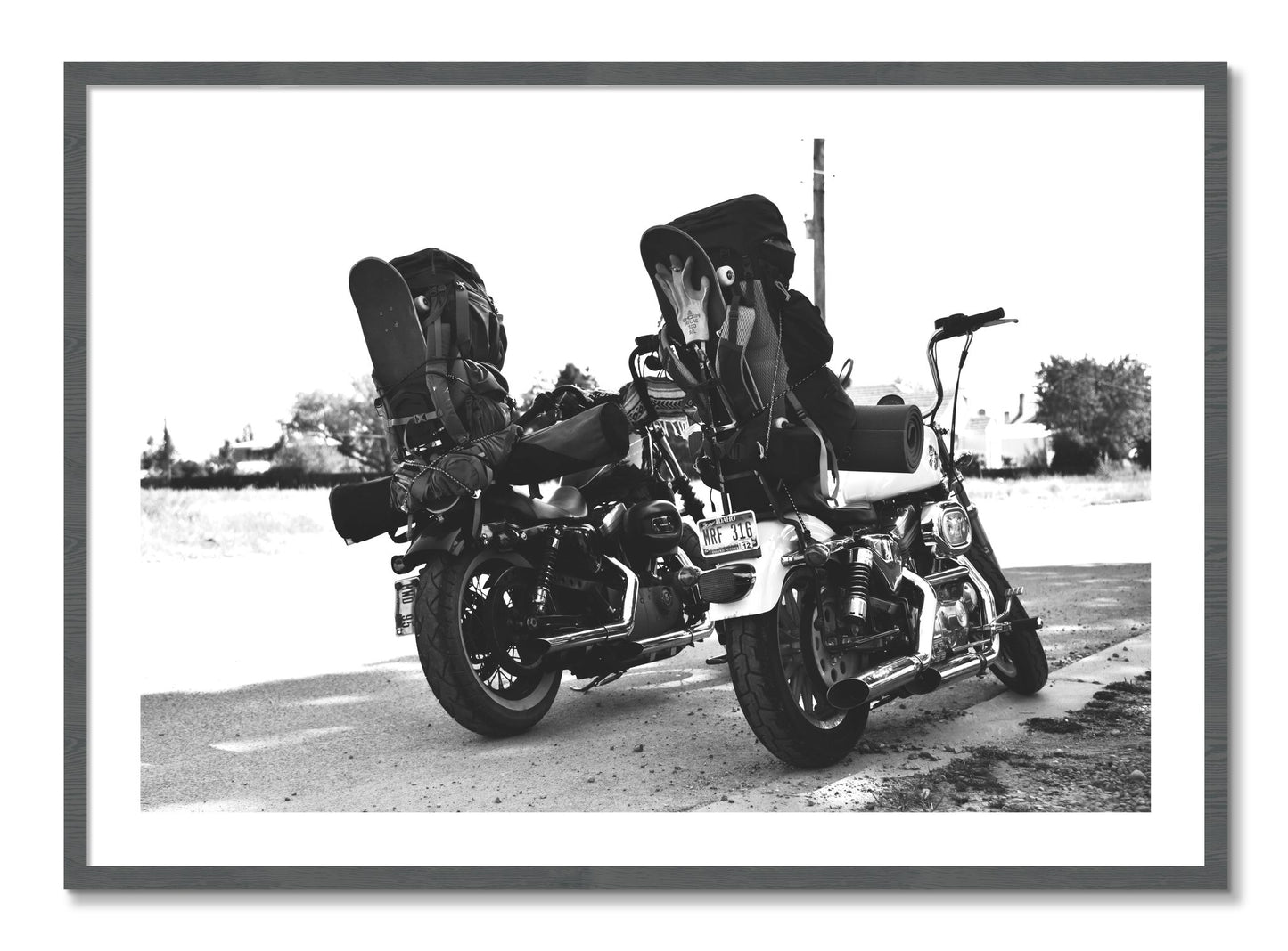 Framed photograph of Two Wheels Four Wheels by Dylan Ozanich, Grey frame, Borders
