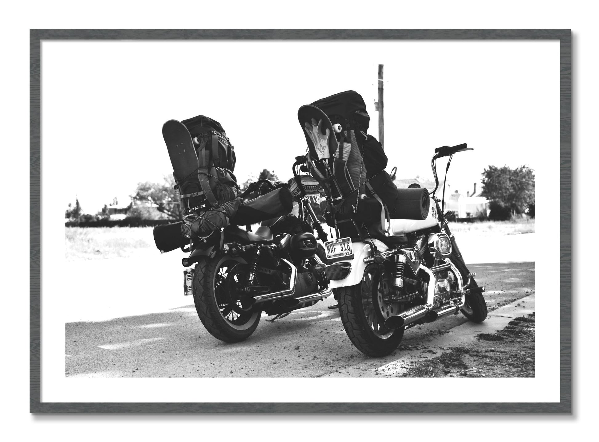 Framed photograph of Two Wheels Four Wheels by Dylan Ozanich, Grey frame, Borders