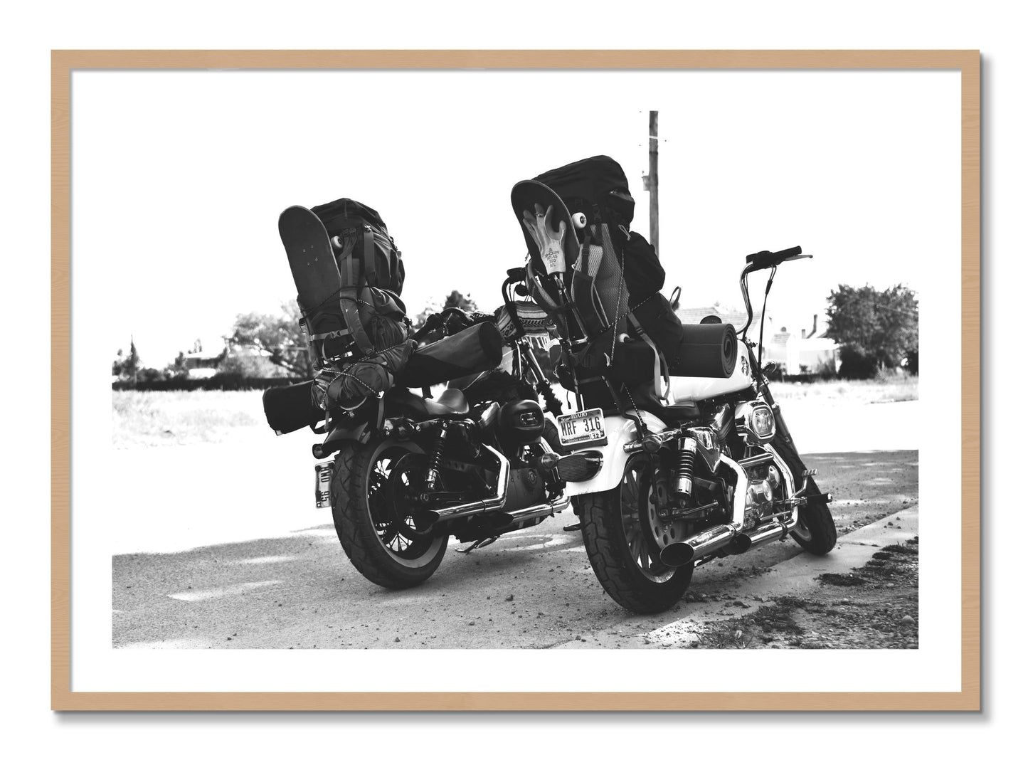 Framed photograph of Two Wheels Four Wheels by Dylan Ozanich, Oak frame, Borders