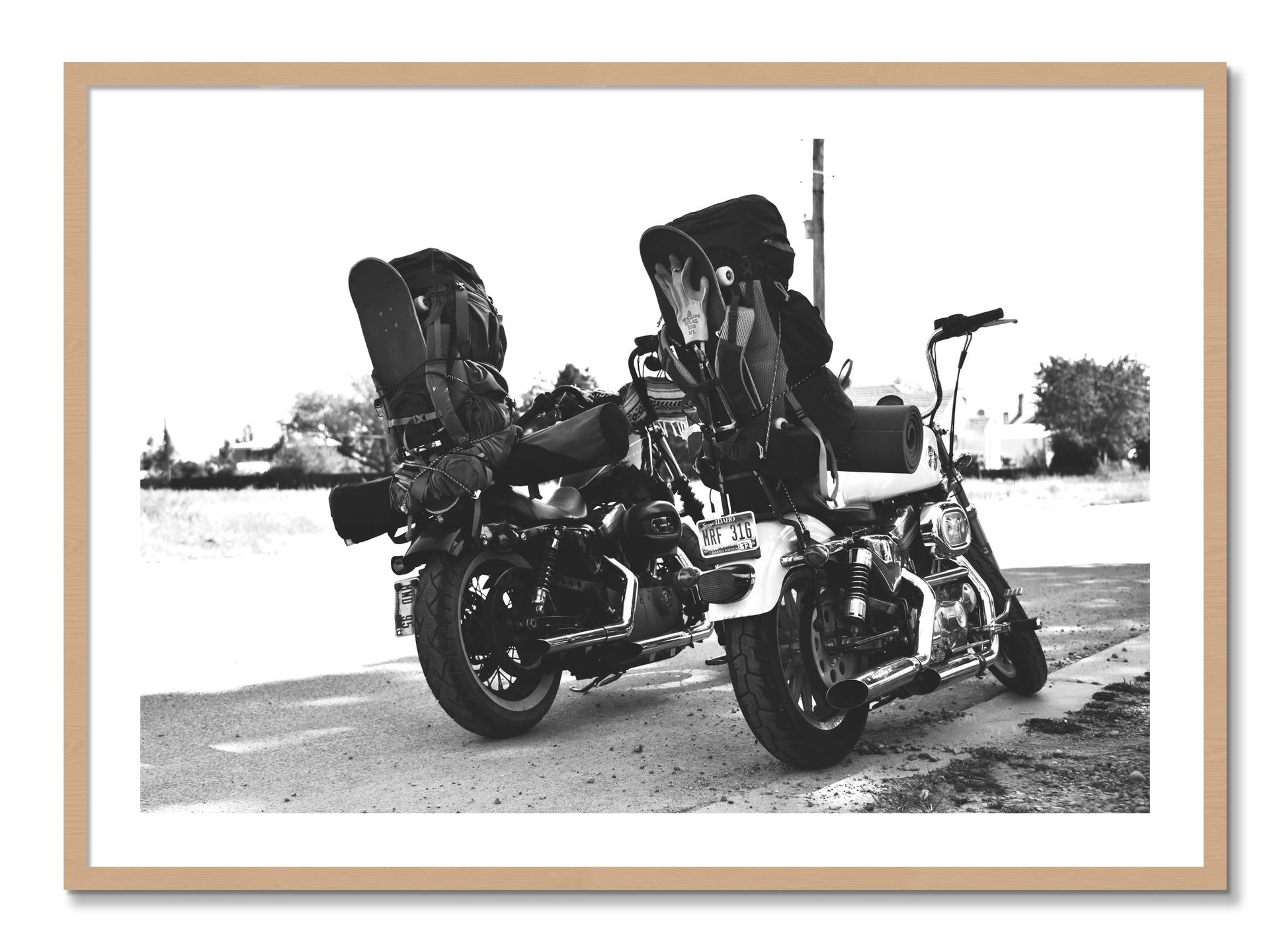 Framed photograph of Two Wheels Four Wheels by Dylan Ozanich, Oak frame, Borders