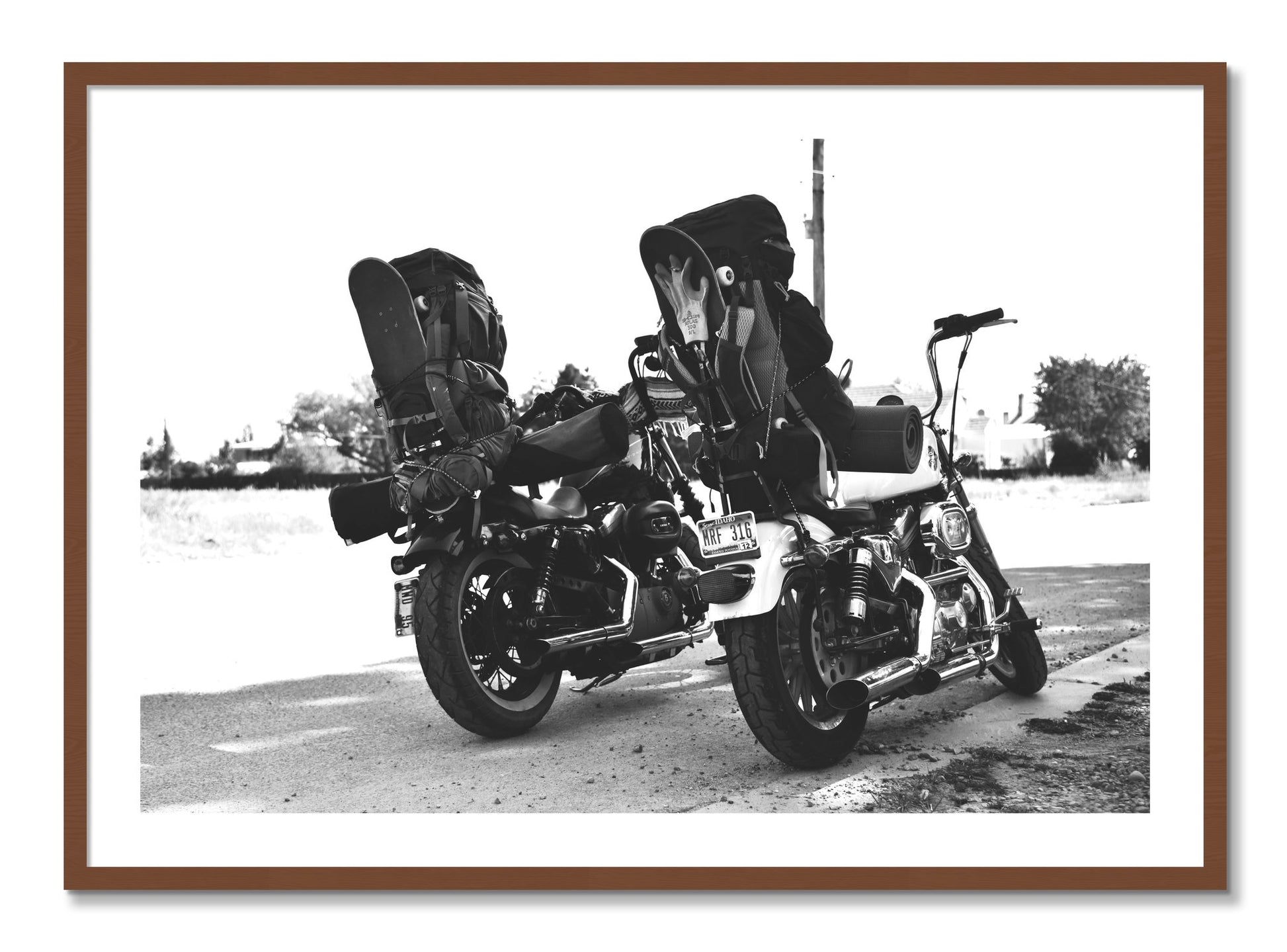 Framed photograph of Two Wheels Four Wheels by Dylan Ozanich, Walnut frame, Borders