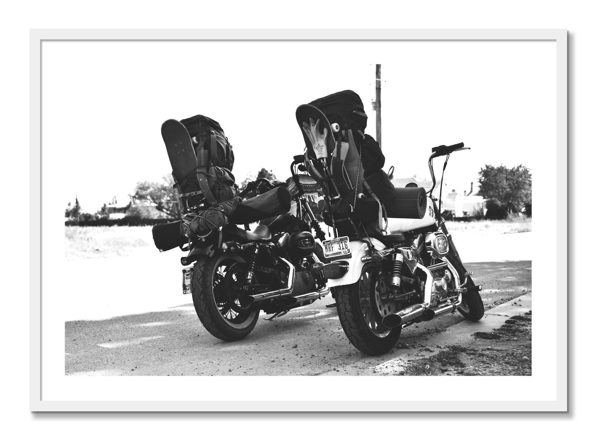 Framed photograph of Two Wheels Four Wheels by Dylan Ozanich, White frame, Borders
