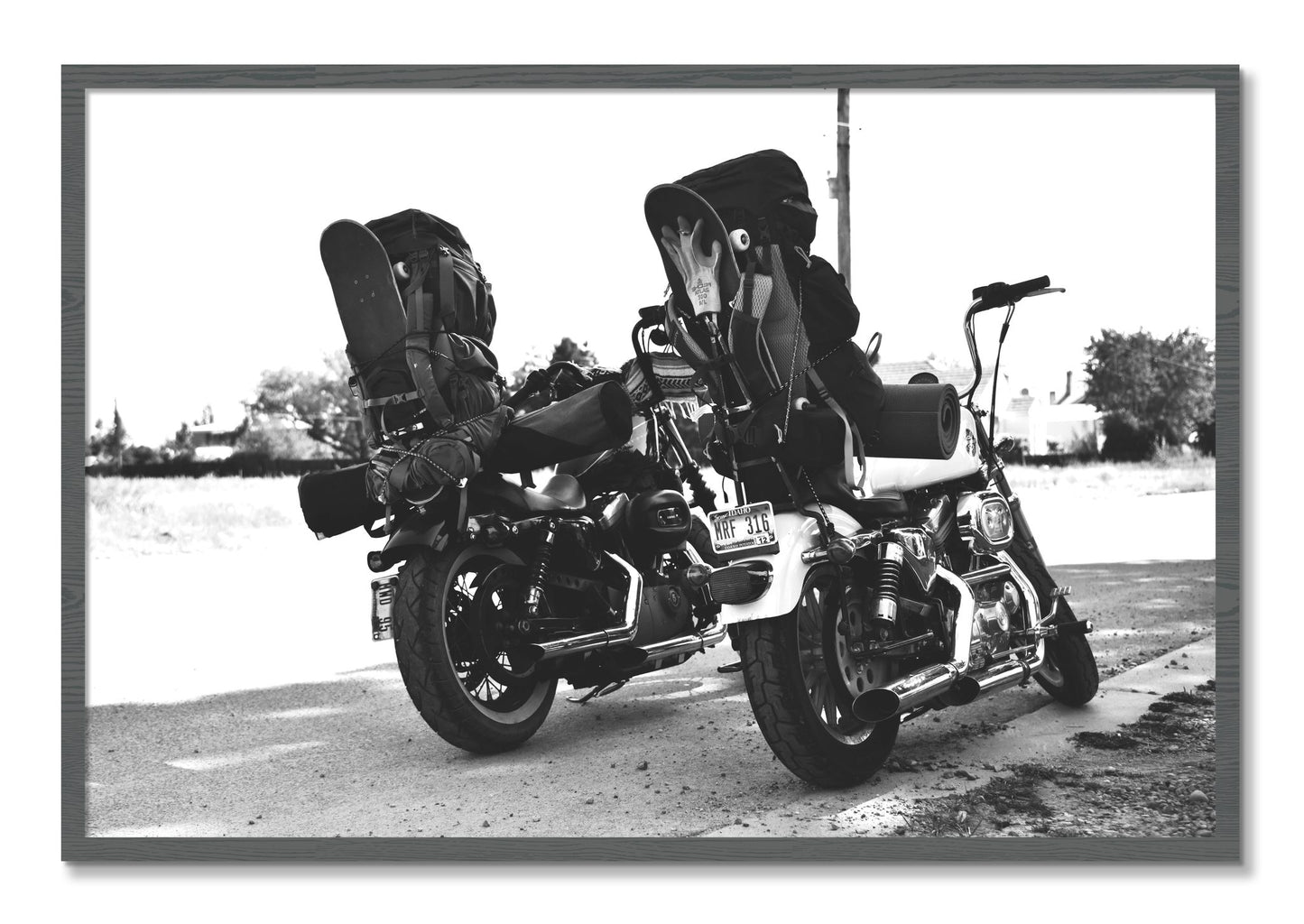 Framed photograph of Two Wheels Four Wheels by Dylan Ozanich, Grey frame, Full Bleed