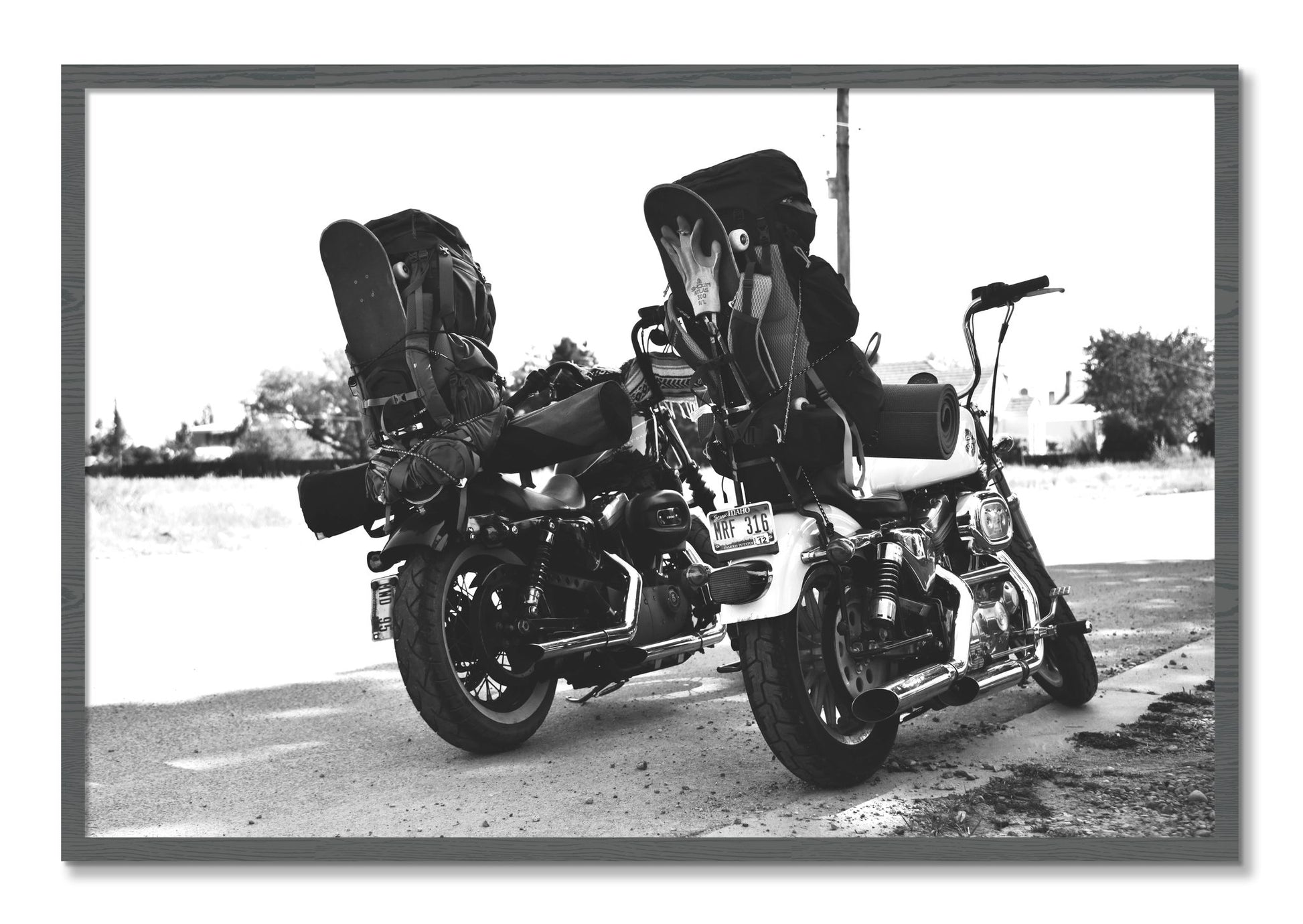 Framed photograph of Two Wheels Four Wheels by Dylan Ozanich, Grey frame, Full Bleed
