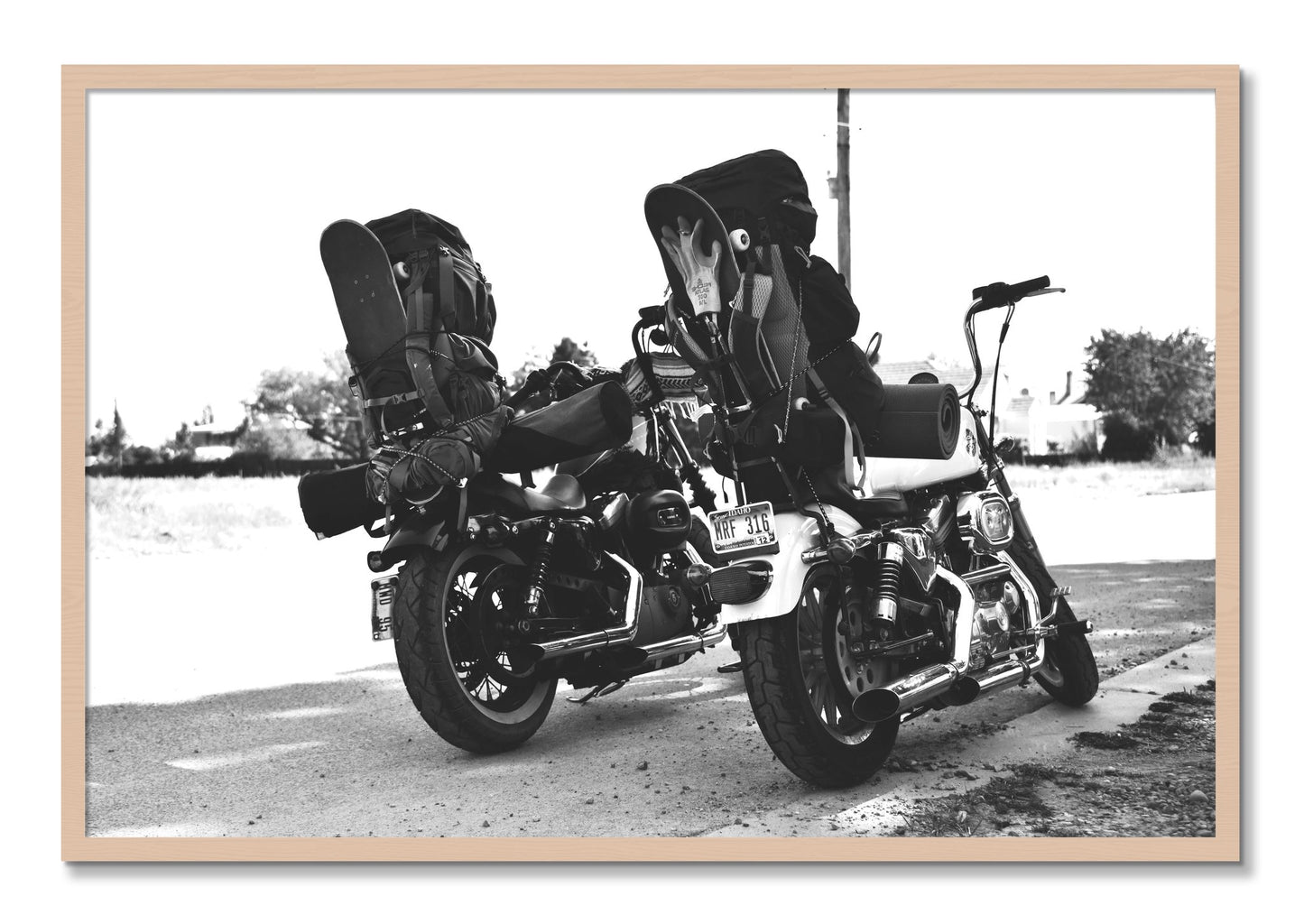 Framed photograph of Two Wheels Four Wheels by Dylan Ozanich, Maple frame, Full Bleed