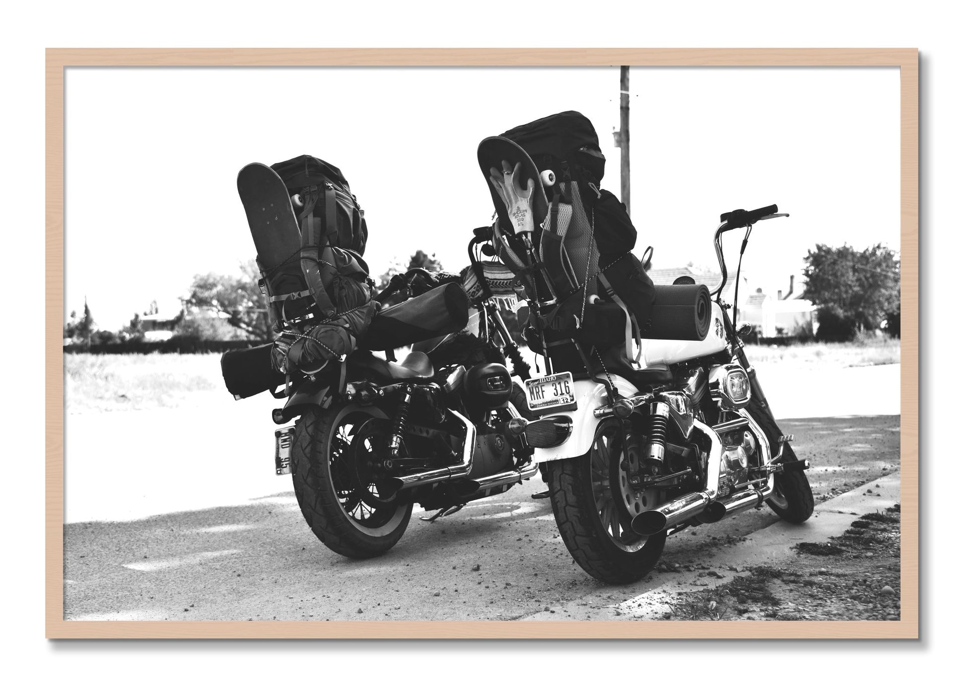 Framed photograph of Two Wheels Four Wheels by Dylan Ozanich, Maple frame, Full Bleed