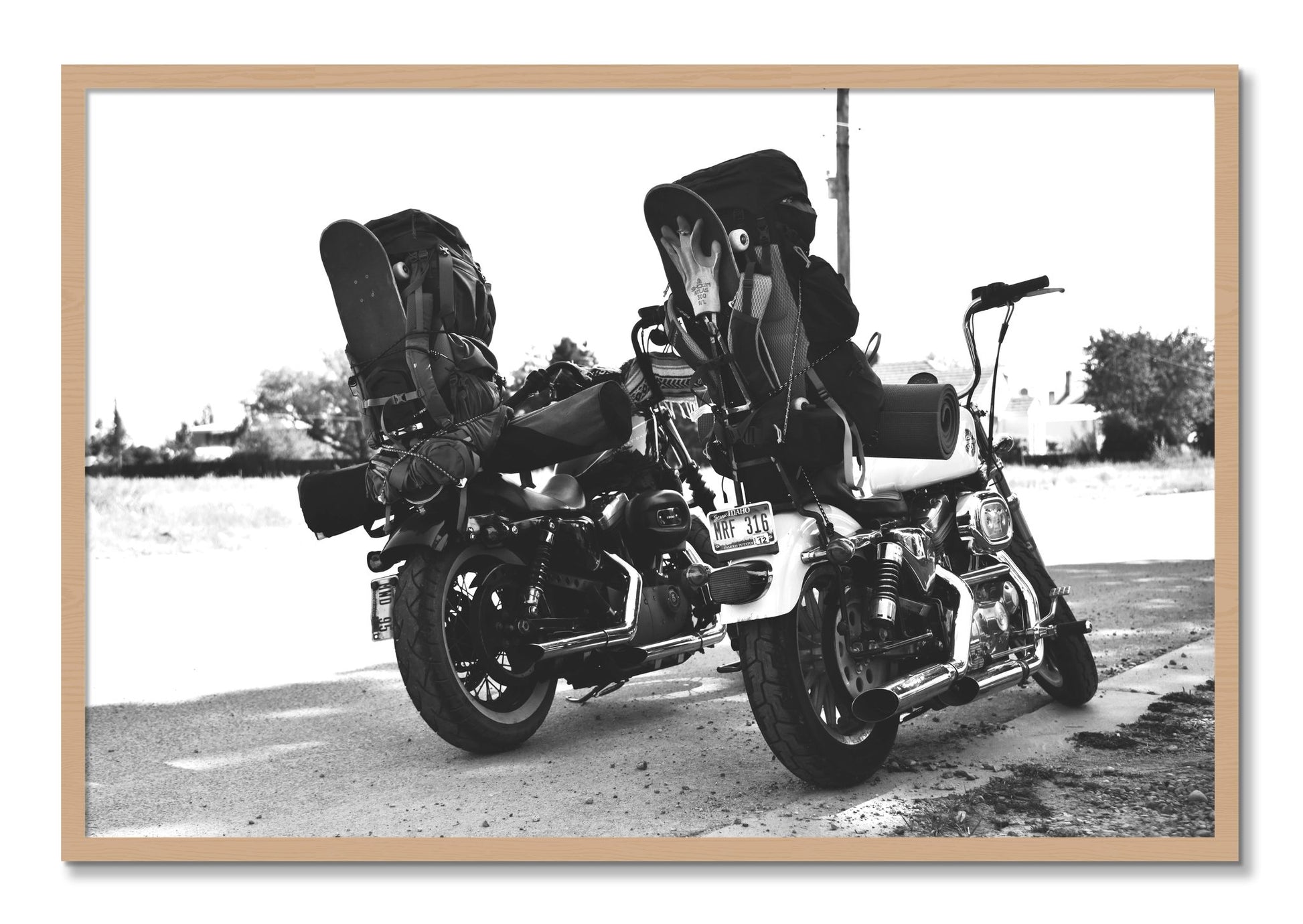 Framed photograph of Two Wheels Four Wheels by Dylan Ozanich, Oak frame, Full Bleed