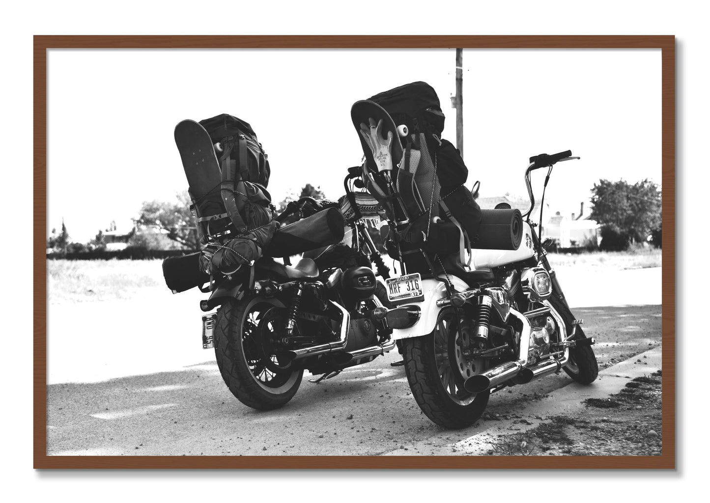 Framed photograph of Two Wheels Four Wheels by Dylan Ozanich, Walnut frame, Full Bleed