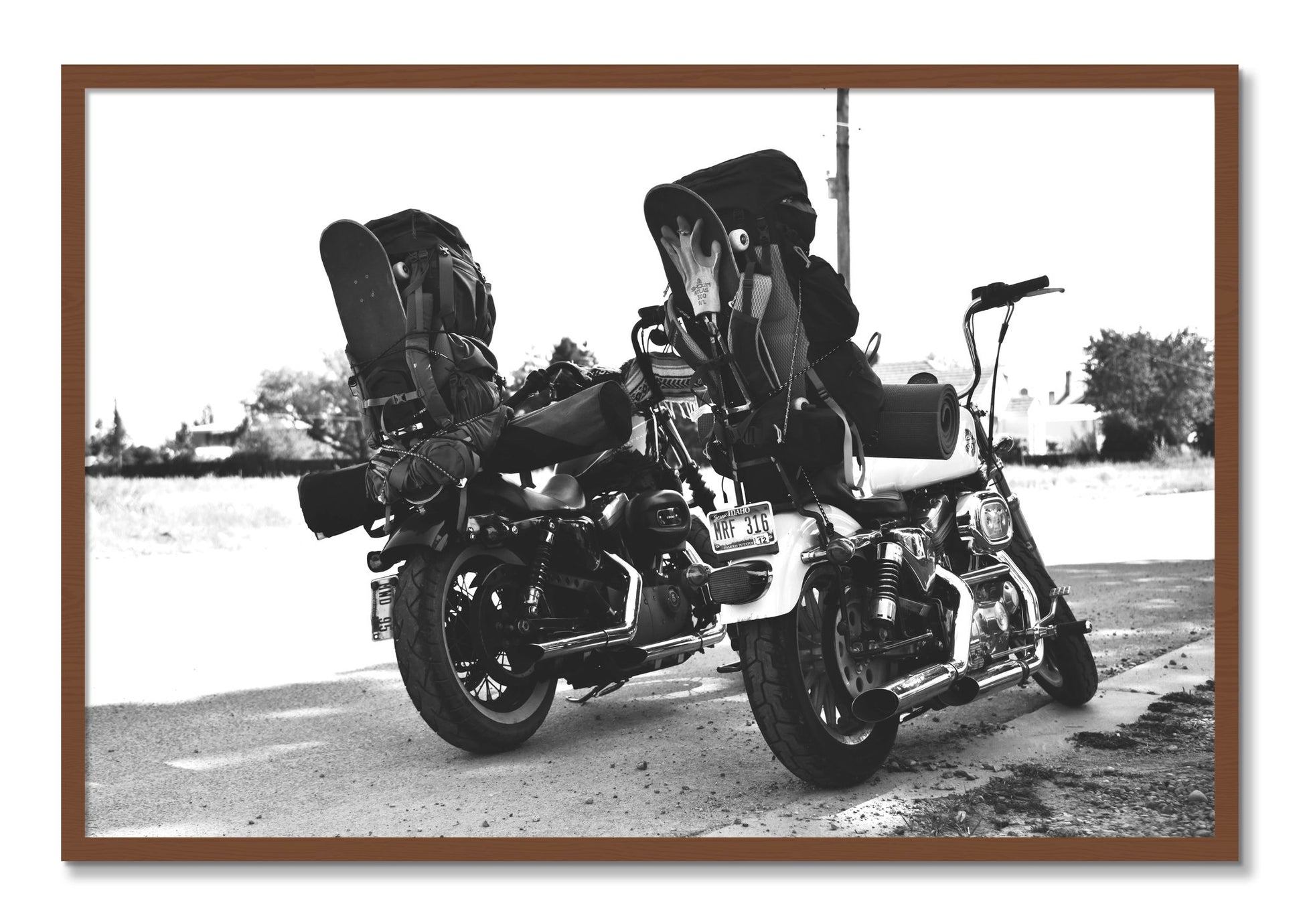Framed photograph of Two Wheels Four Wheels by Dylan Ozanich, Walnut frame, Full Bleed