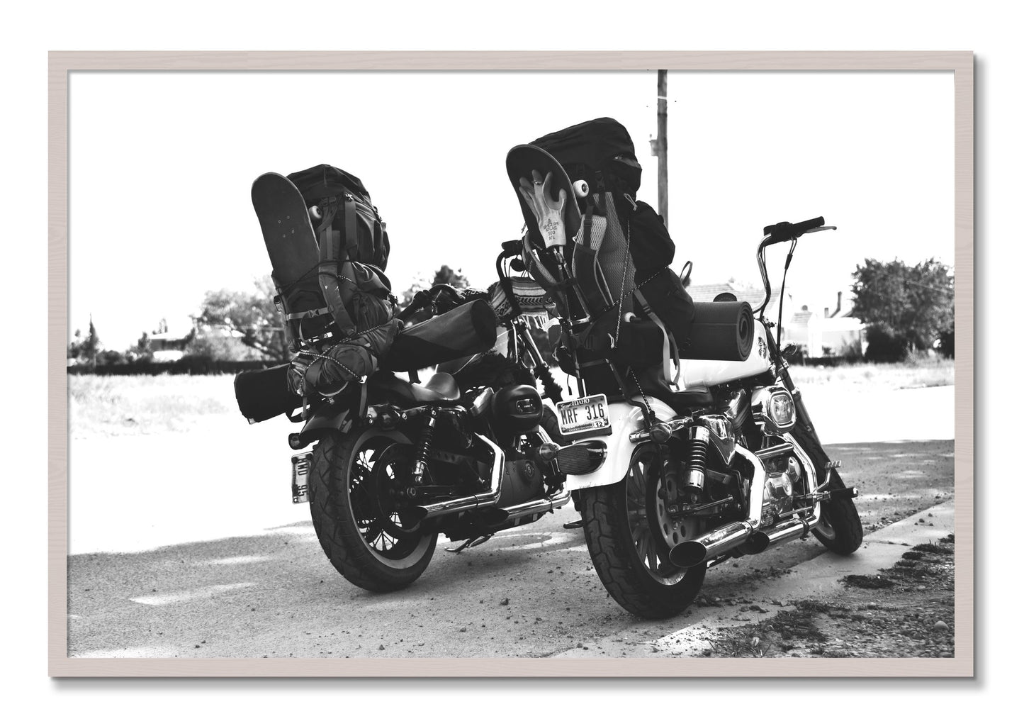 Framed photograph of Two Wheels Four Wheels by Dylan Ozanich, White Maple frame, Full Bleed