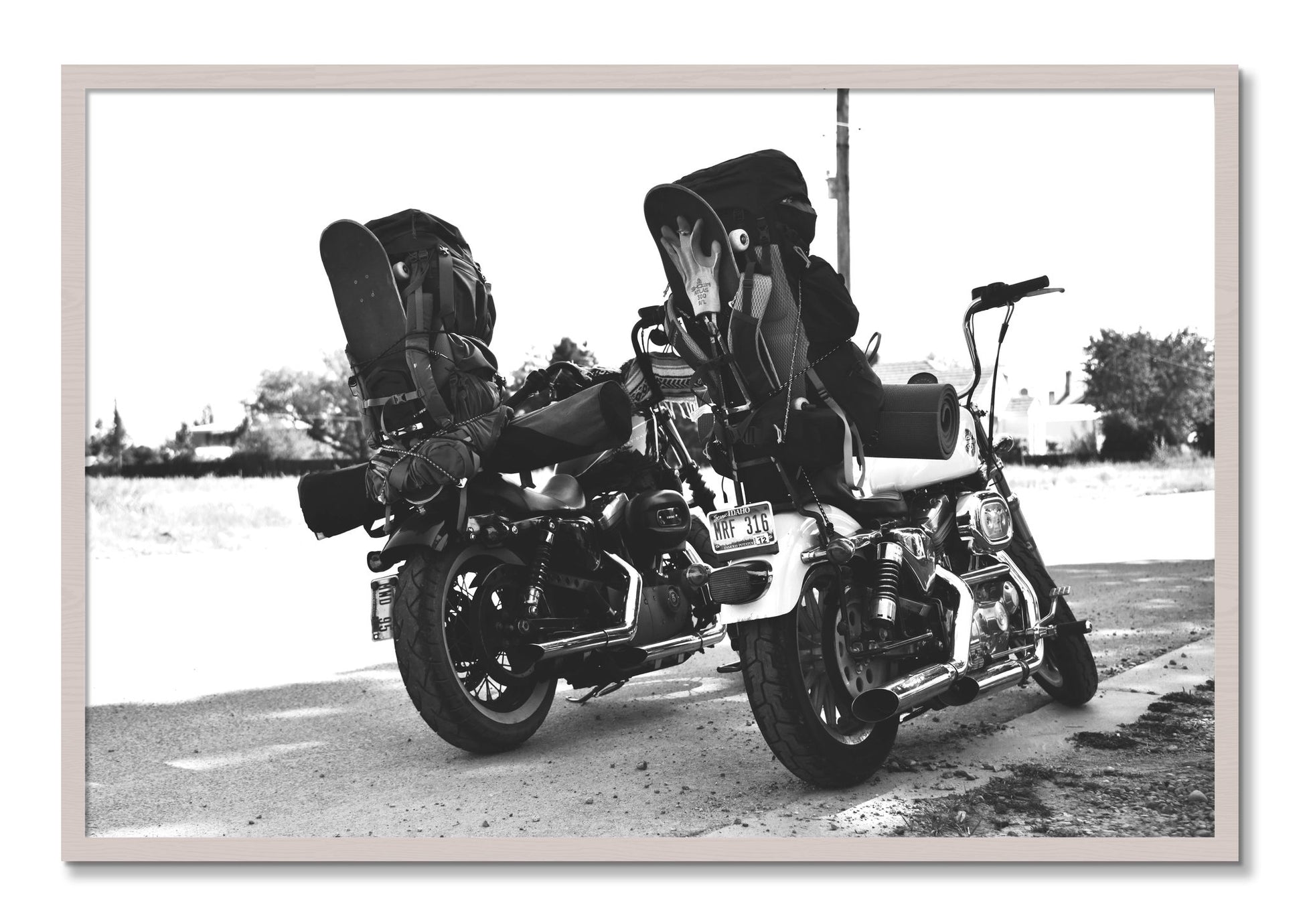 Framed photograph of Two Wheels Four Wheels by Dylan Ozanich, White Maple frame, Full Bleed