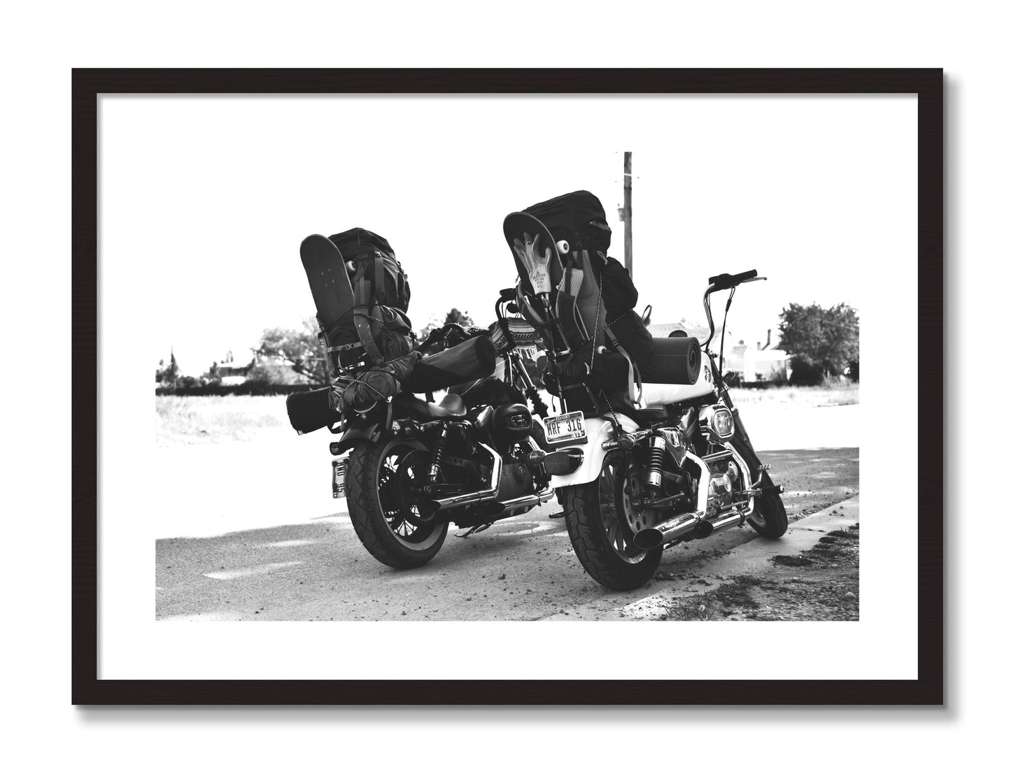 Framed photograph of Two Wheels Four Wheels by Dylan Ozanich, Black Walnut frame, Borders