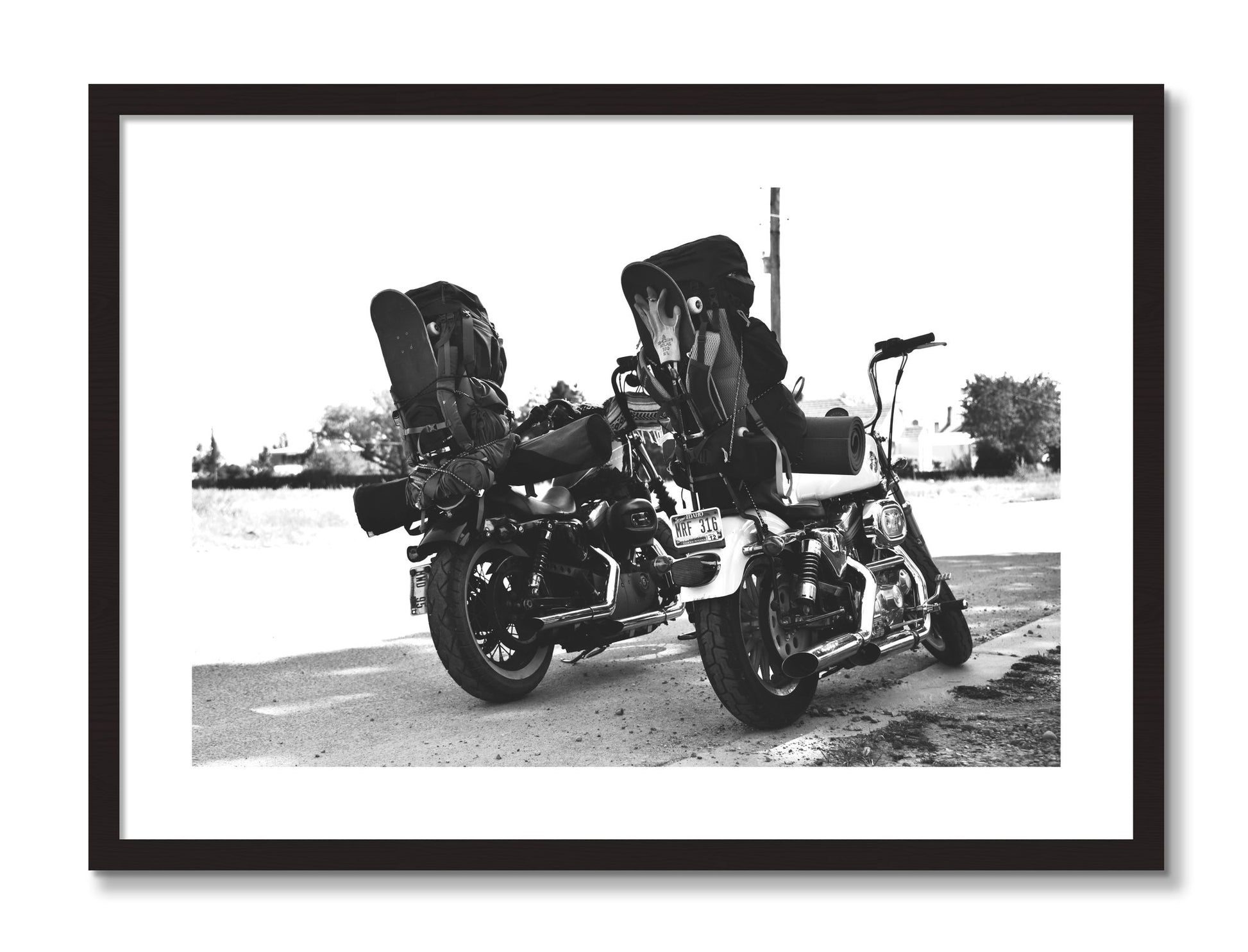 Framed photograph of Two Wheels Four Wheels by Dylan Ozanich, Black Walnut frame, Borders