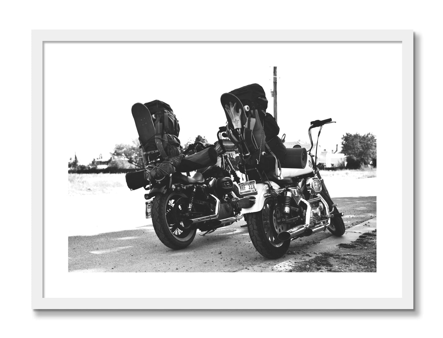 Framed photograph of Two Wheels Four Wheels by Dylan Ozanich, White frame, Borders