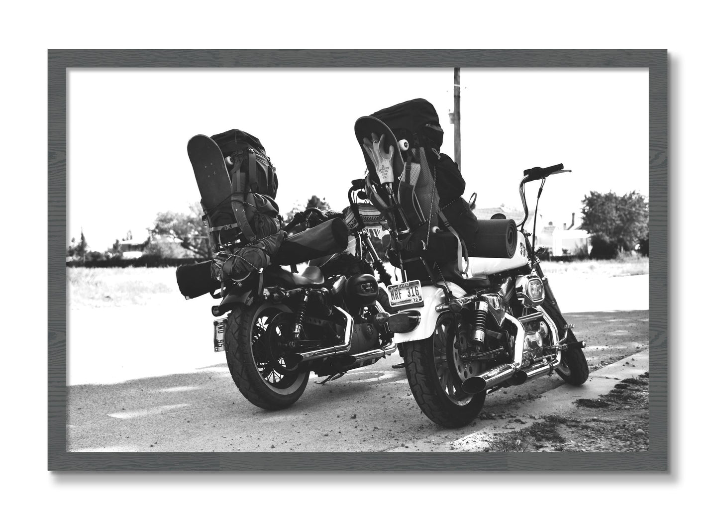 Framed photograph of Two Wheels Four Wheels by Dylan Ozanich, Grey frame, Full Bleed